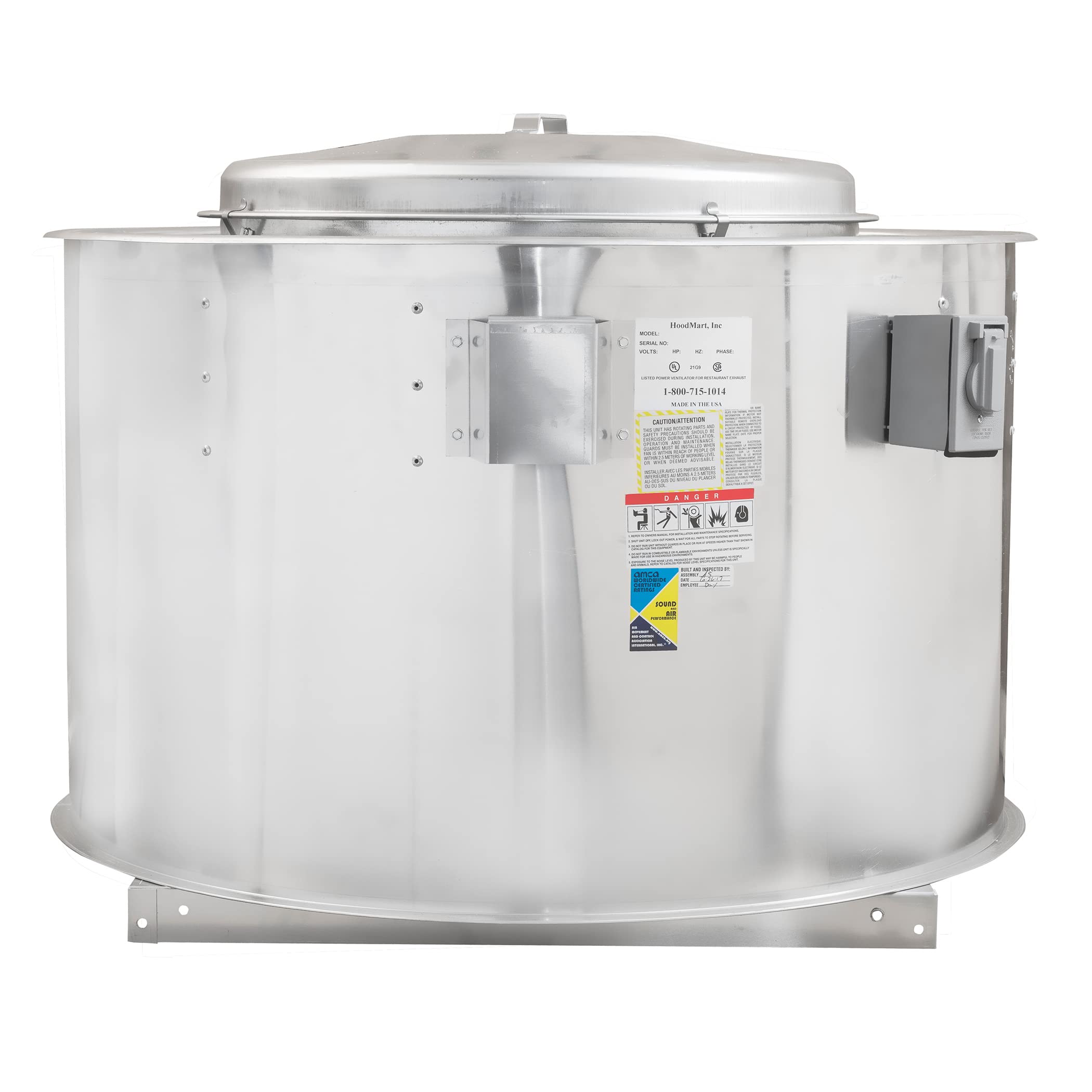 HOODMART 1PH Upblast Exhaust Fan - 4800 CFM Belt Drive Centrifugal Commercial Kitchen Fan (1238 RPM) - Made in USA - Ideal for Restaurants, Food Trucks & Commercial Ventilation Systems