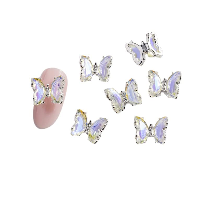 3D Silver Alloy Butterfly Nail Rhinestones Kit - 10Pcs DIY Nail Gems with Bow-Knot Glue Gel for Women & Girls | Perfect for Nail Art, Salon Decorations and Party Makeup Accessories
