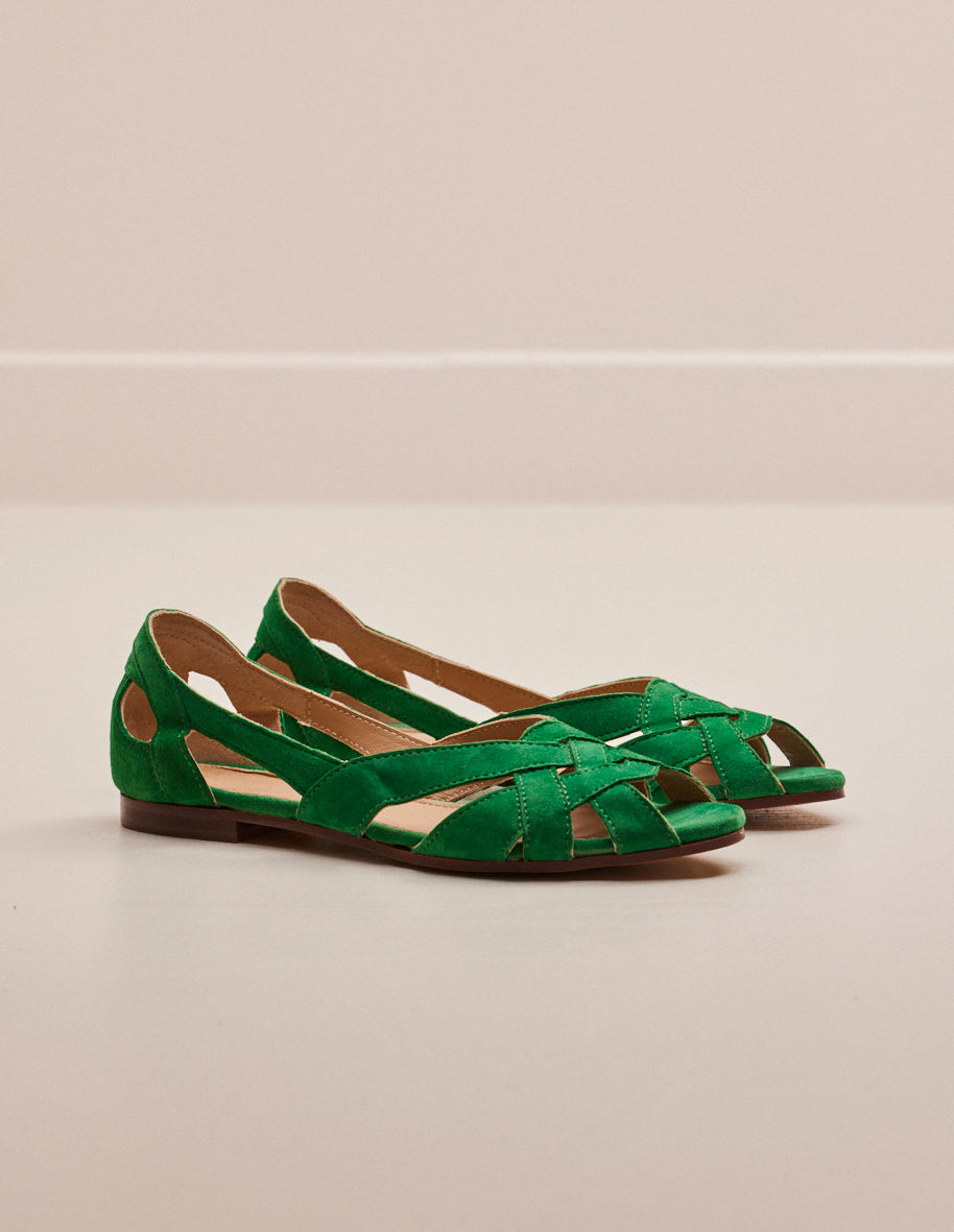 Clementine Flat Sandals - Women's Suede Green Sandals for Summer, Beach, and Casual Outfits