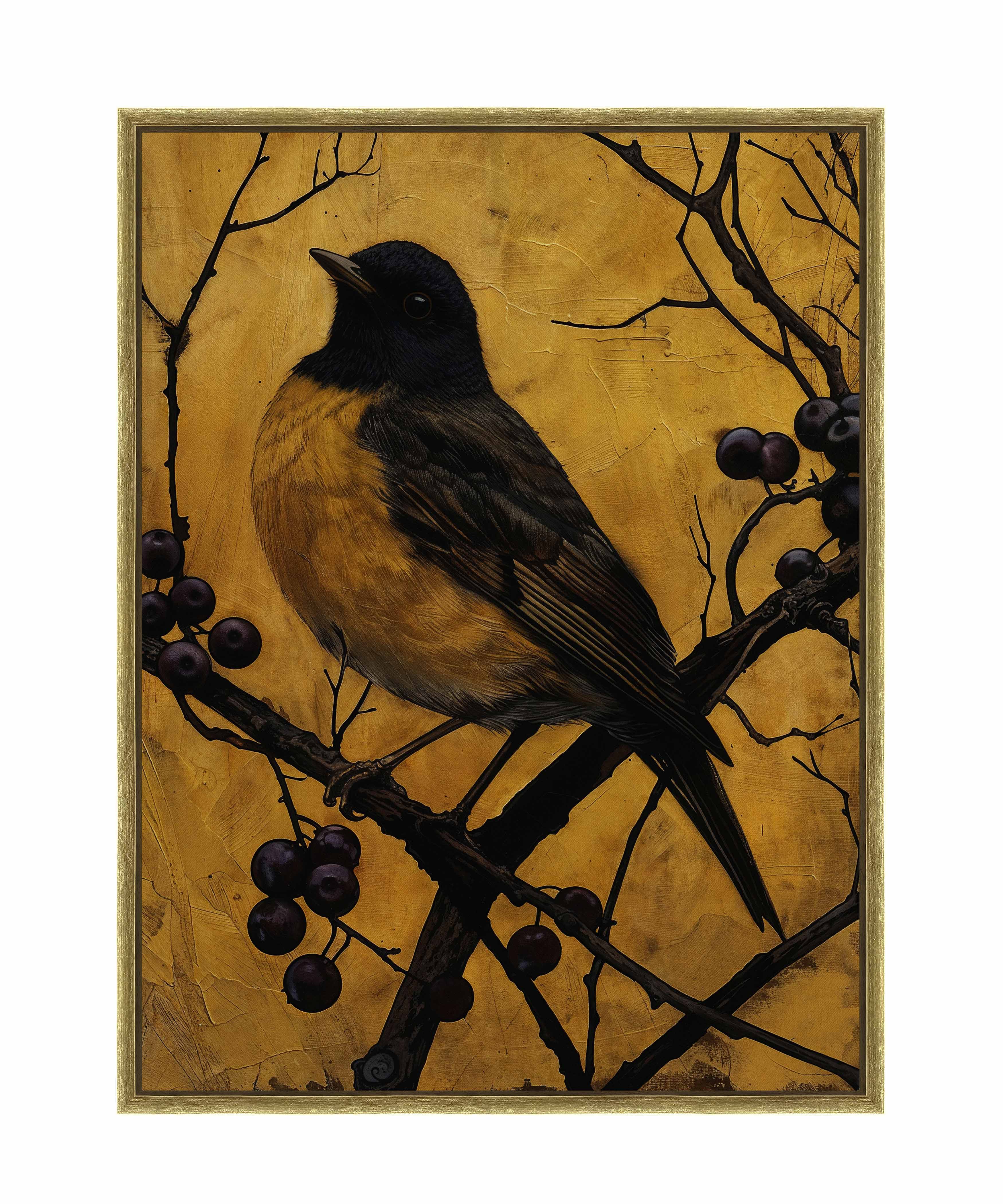 Golden Twilight Warbler Among Berries - Stunning Gallery Wrapped Canvas Wall Art for Home & Office Decor | Perfect for Living Room, Bedroom, or Gift