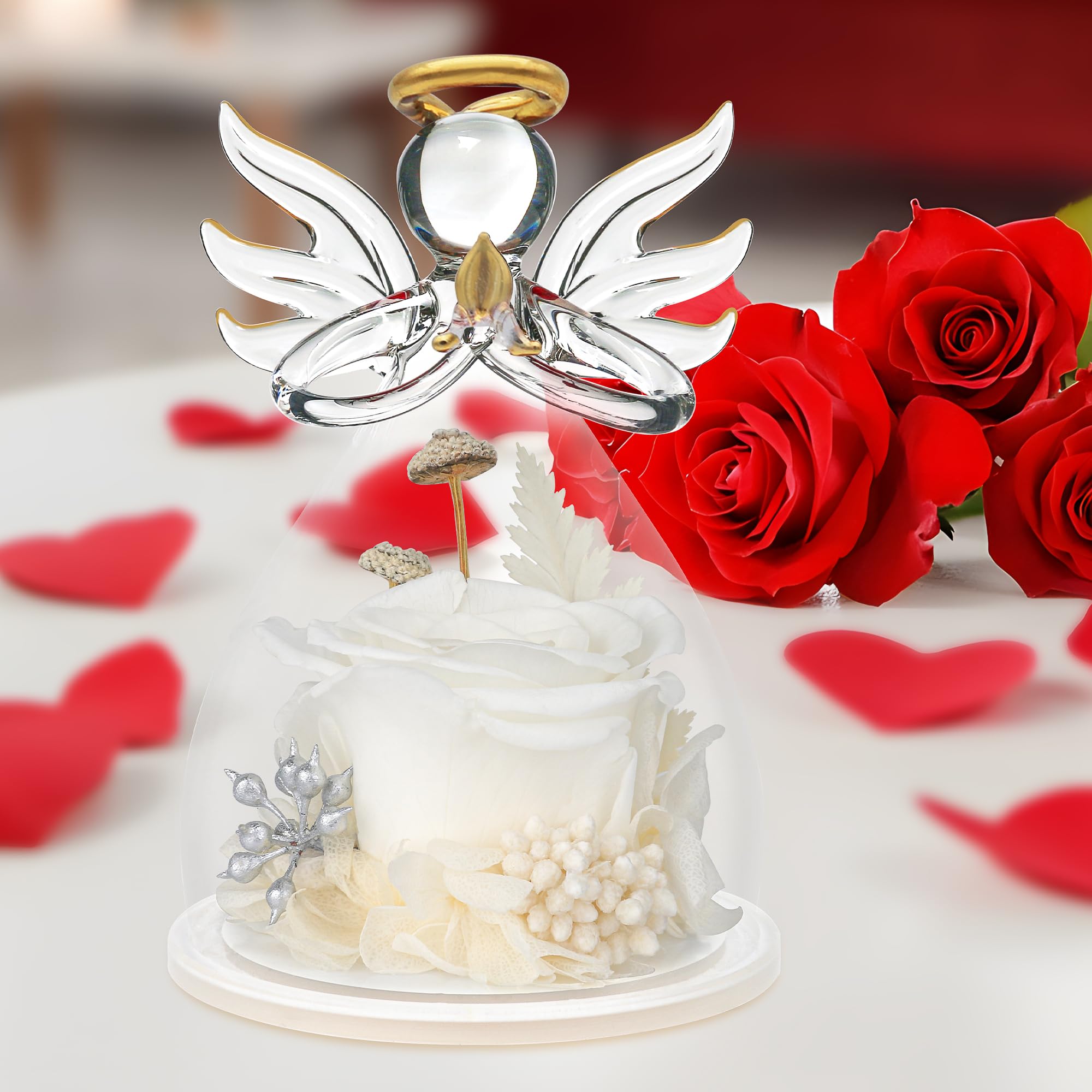 Eternal Preserved Rose in Glass Angel Figurine - Perfect Mother's Day Gift, Birthday Present for Women, Romantic Gift for Wife, Grandma & Loved Ones | Elegant Home Decor, Wedding Centerpiece, Anniversary Keepsake