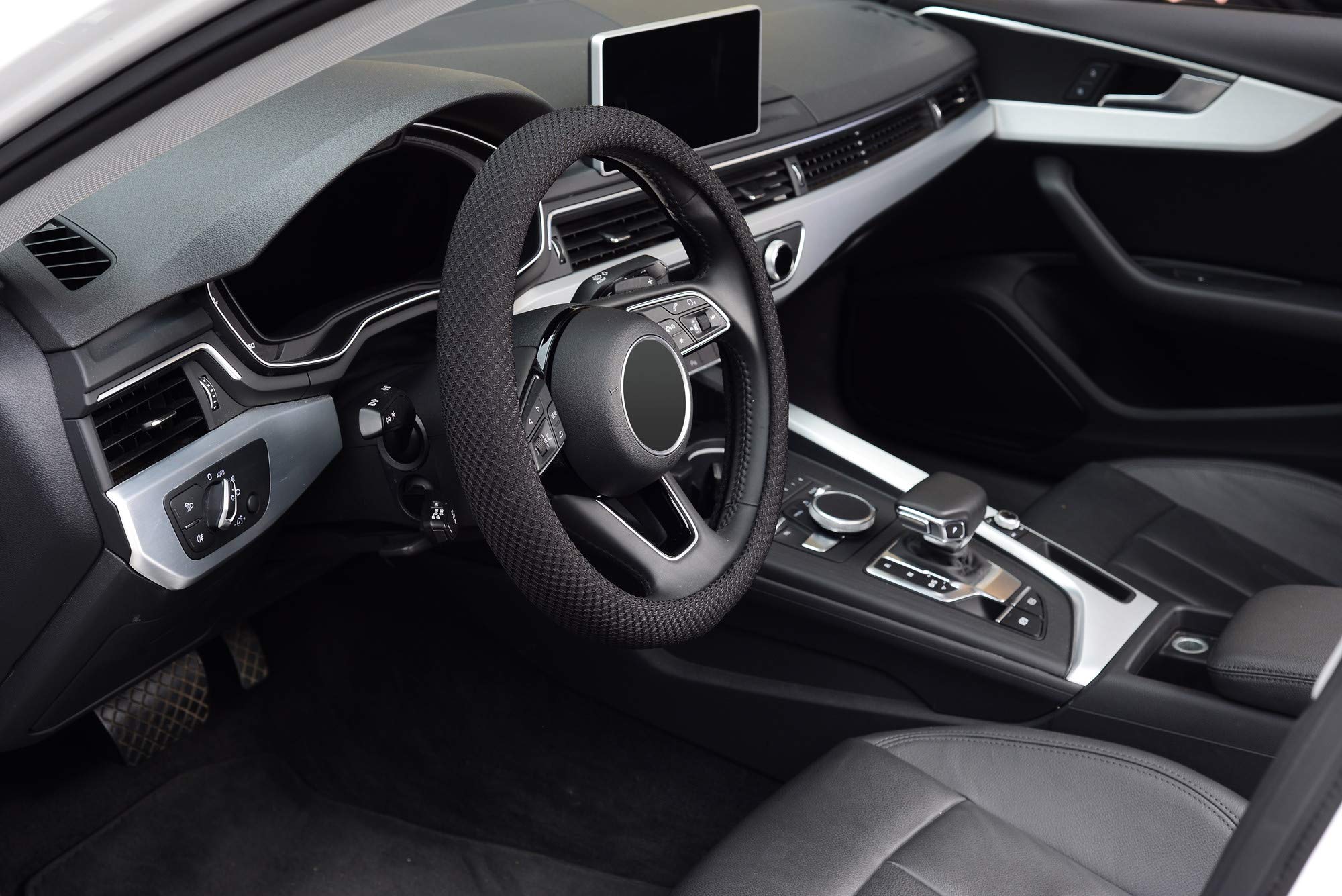 KAFEEK Universal 15 Inch Steering Wheel Cover - Premium Microfiber Viscose, Anti-Slip Grip, Odorless & Breathable - Perfect for Cars, Trucks & SUVs - Black