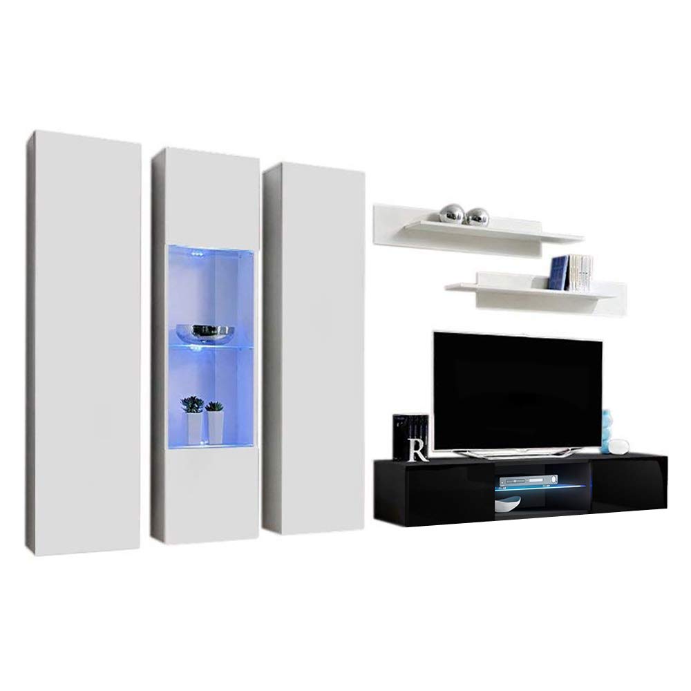 Modern Floating TV Stand with Storage & LED Lights - Wall-Mounted Entertainment Center for Bedroom & Living Room - White/Black TV Console with Shelves - Perfect for Small Spaces & Home Theater Setup