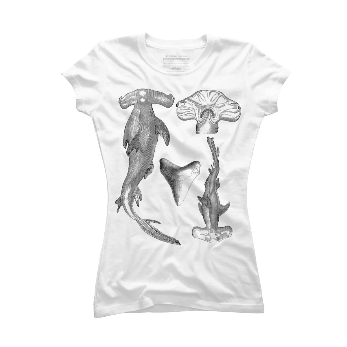 Design By Humans Junior's Hammerhead Shark T-Shirt - Marine Biology Graphic Tee with Teeth Illustration by Encycloart - Perfect for Science Lovers, Ocean Enthusiasts & Casual Wear