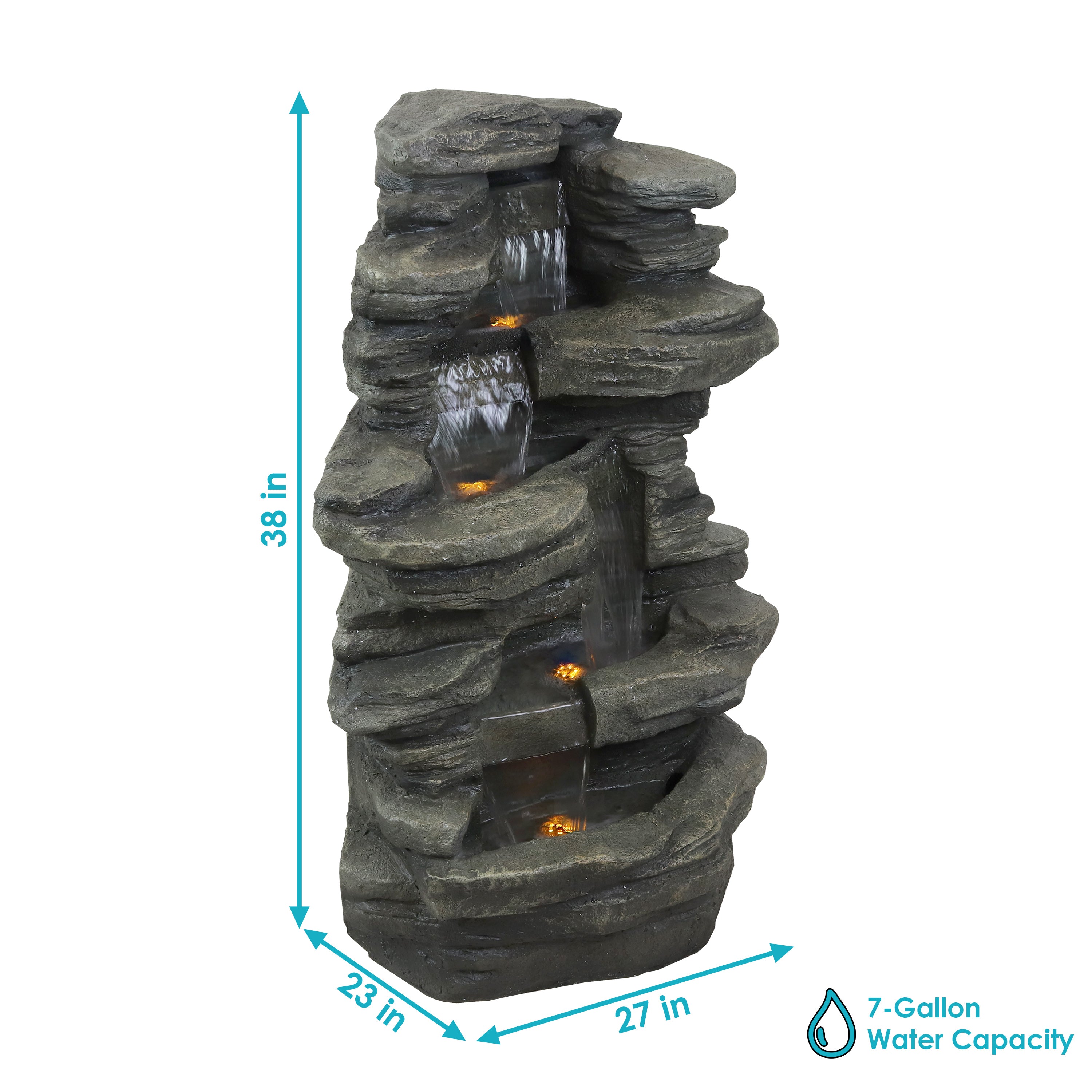 Sunnydaze Stacked Shale Outdoor Rock Waterfall Fountain with LED Lights - 38