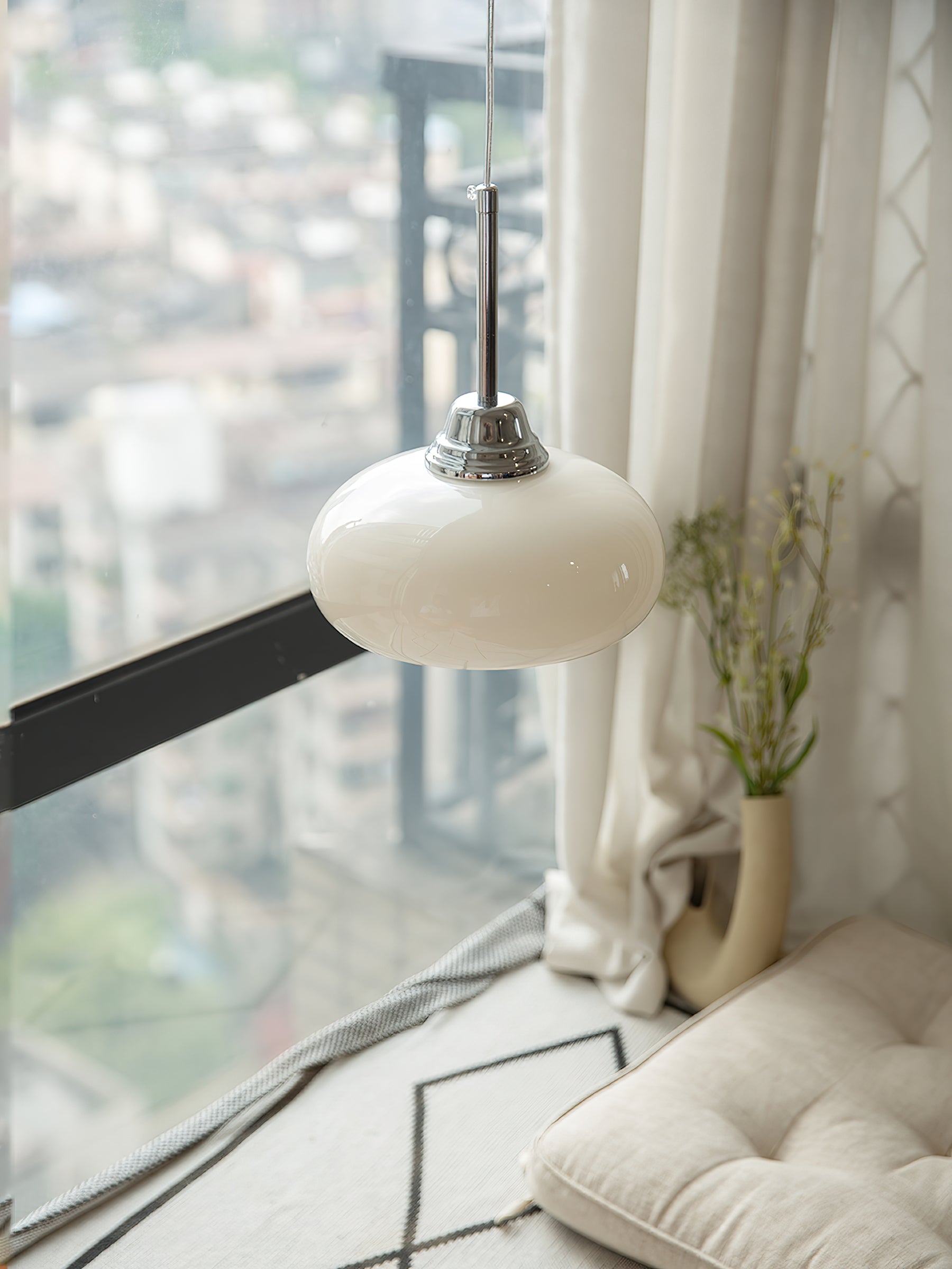 Modern Cream Glass Pendant Light - Elegant Hanging Chandelier for Kitchen Island, Dining Room & Bedroom Lighting - Dimmable LED Ceiling Fixture with Frosted Shade