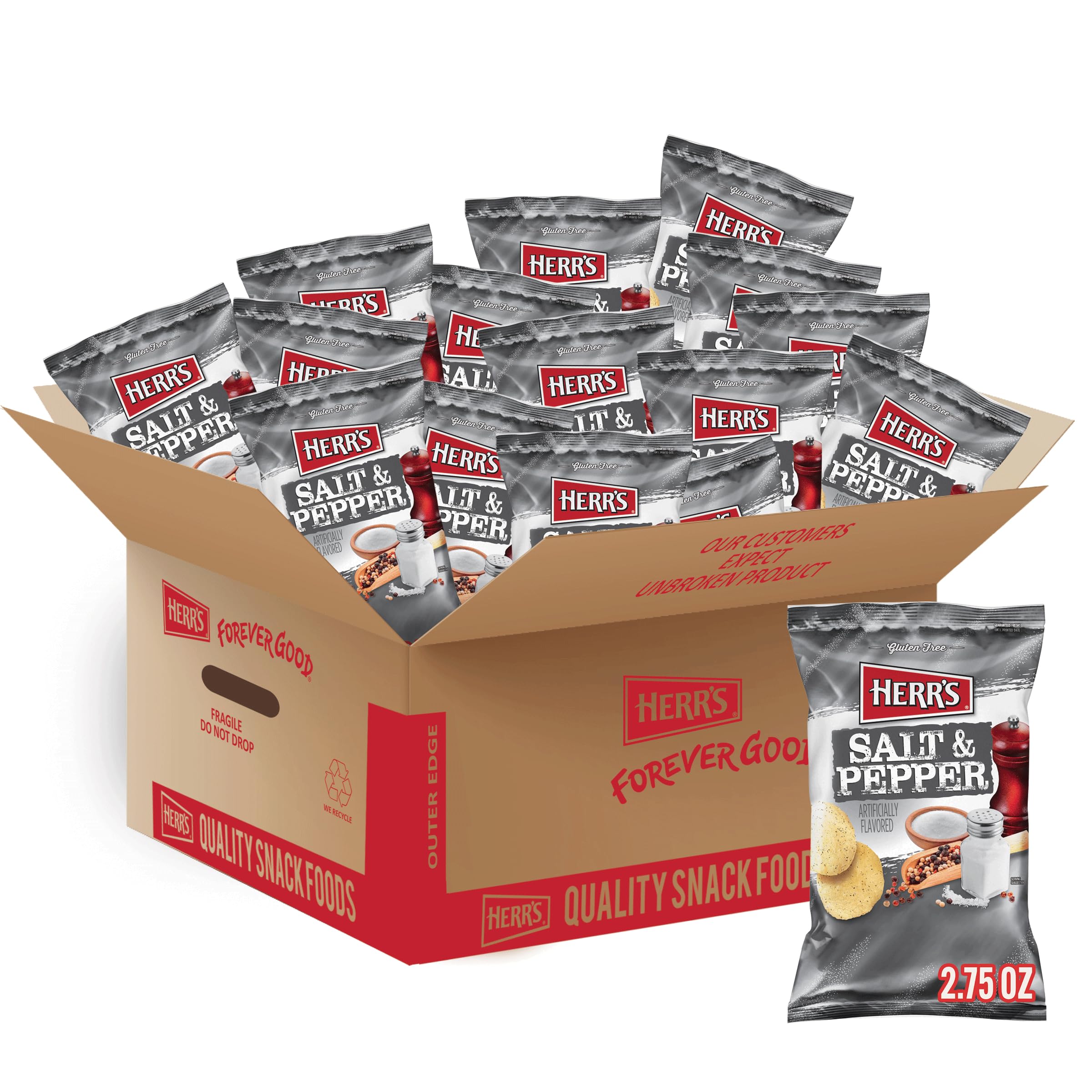 Herr's Salt & Pepper Potato Chips - Classic Flavor Gluten Free Snacks, 2.75oz (24 Pack) - Perfect for Parties, Picnics & Office Snacking