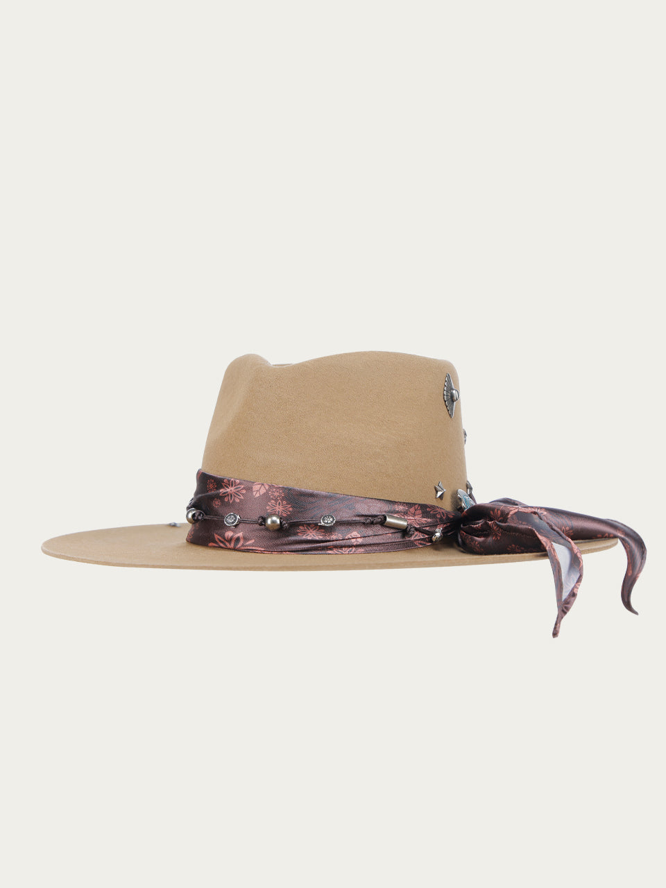 Cowgirl Hat with Sand Color & Fabric Hatband - Western Style Concho Decorations for Rodeo, Country Music Festivals & Outdoor Adventures
