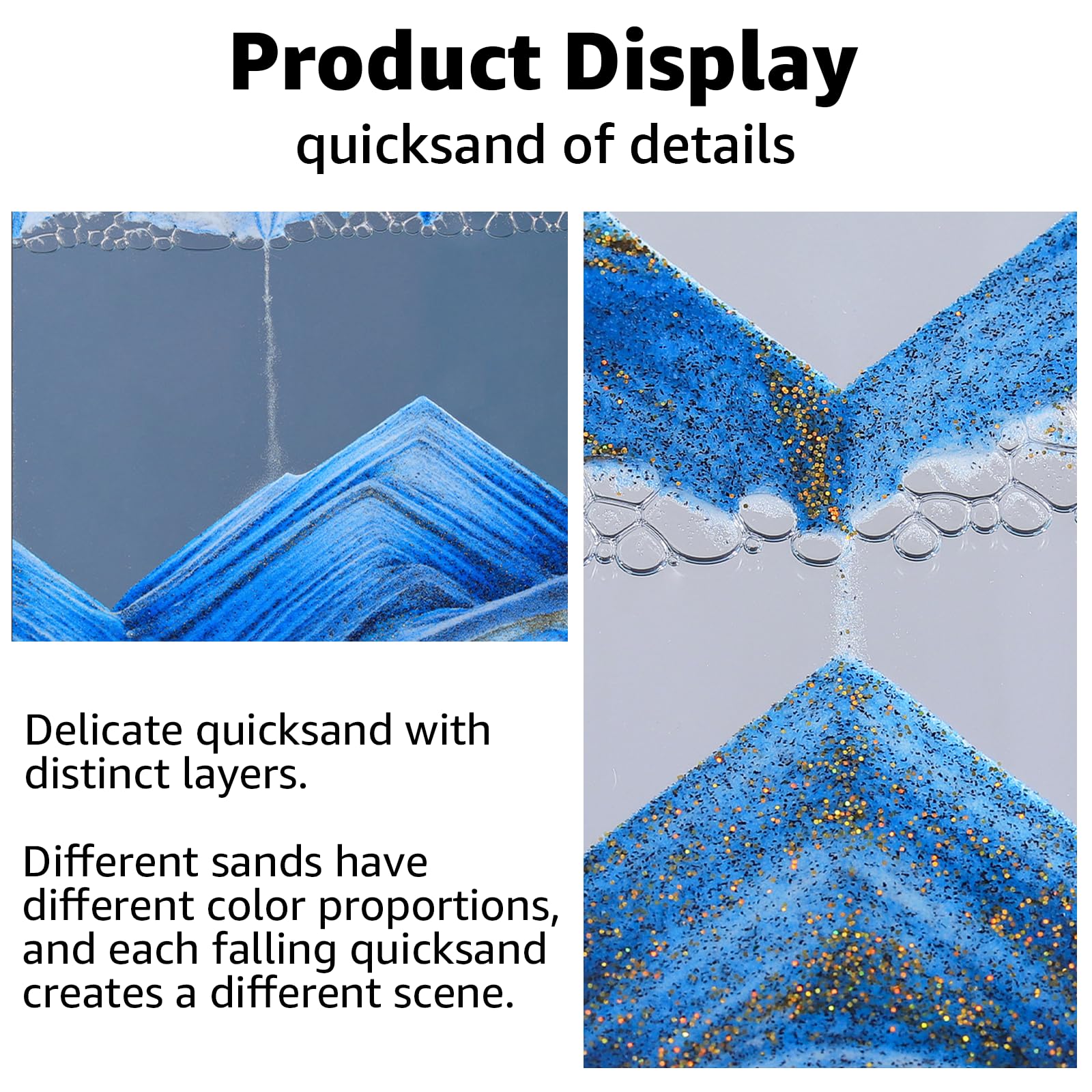7 Inch Moving Sand Art Liquid Motion Picture - 3D Quicksand Decor for Home & Office - Blue Sandscape Tabletop Relaxation Art for Stress Relief & Meditation