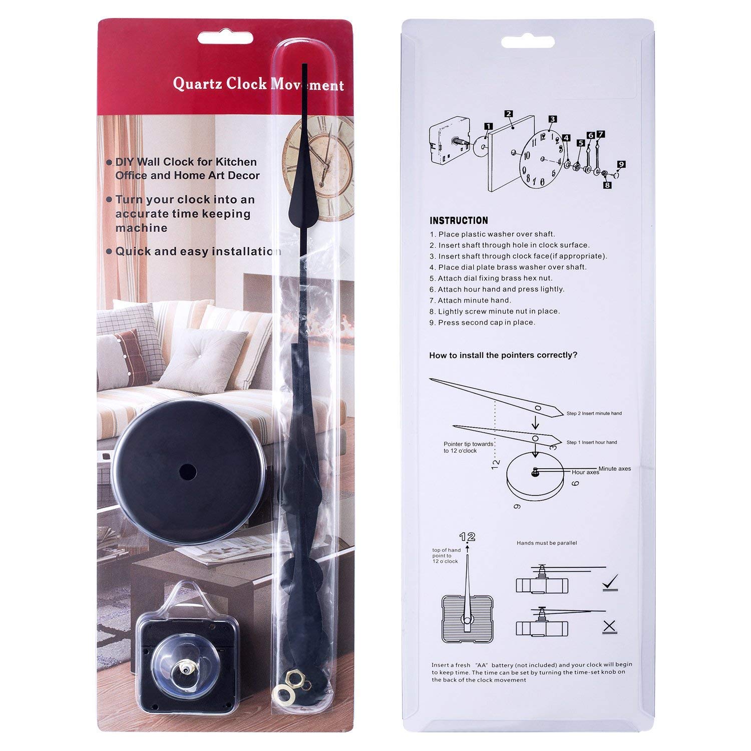 Hicarer DIY Large Clock Hands Kit - 3D Wall Clock Mechanism for Kitchen, Office, Home Decor - Quartz Movement Accessories for Creative Art Projects & Wall Clocks