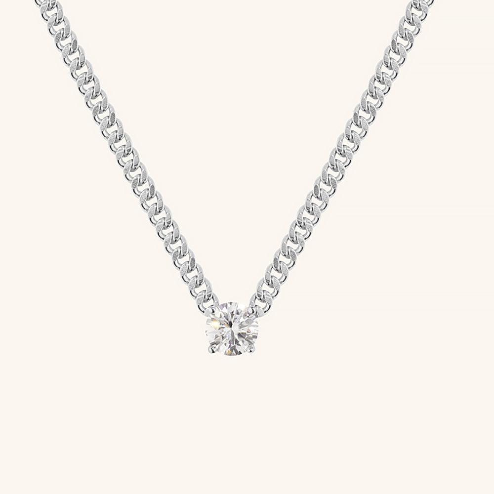 4 Prong Cuban Chain Moissanite Pendant Necklace for Women - Elegant Jewelry Gift for Birthday, Anniversary & Special Occasions