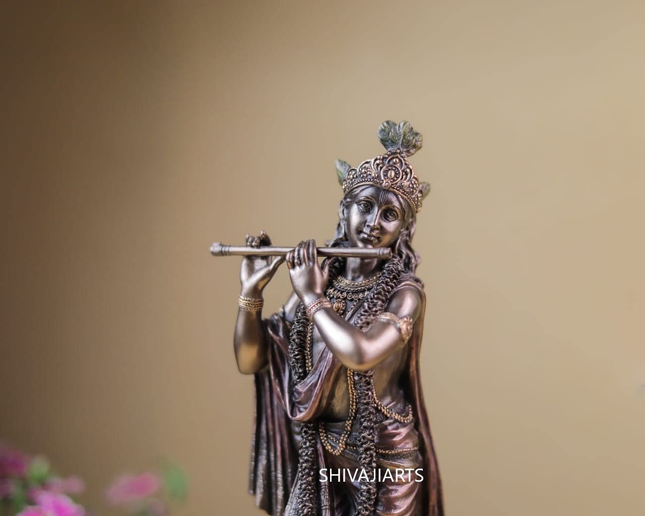 25 CM Lord Krishna Statue with Flute (Basuri) - Handcrafted Hindu Deity Murti for Home Altar, Spiritual Gifts & Meditation Decor | Perfect for Puja Room, Yoga Space & Indian Cultural Displays