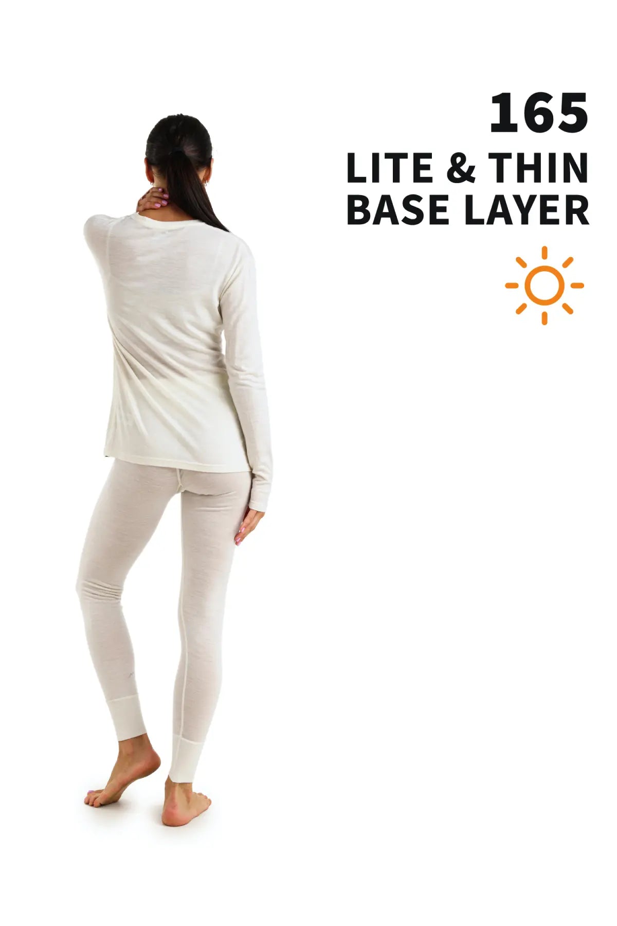 Women's Merino Wool Thermal Underwear Set - 165 GSM Off White - Base Layer for Winter, Hiking & Outdoor Activities
