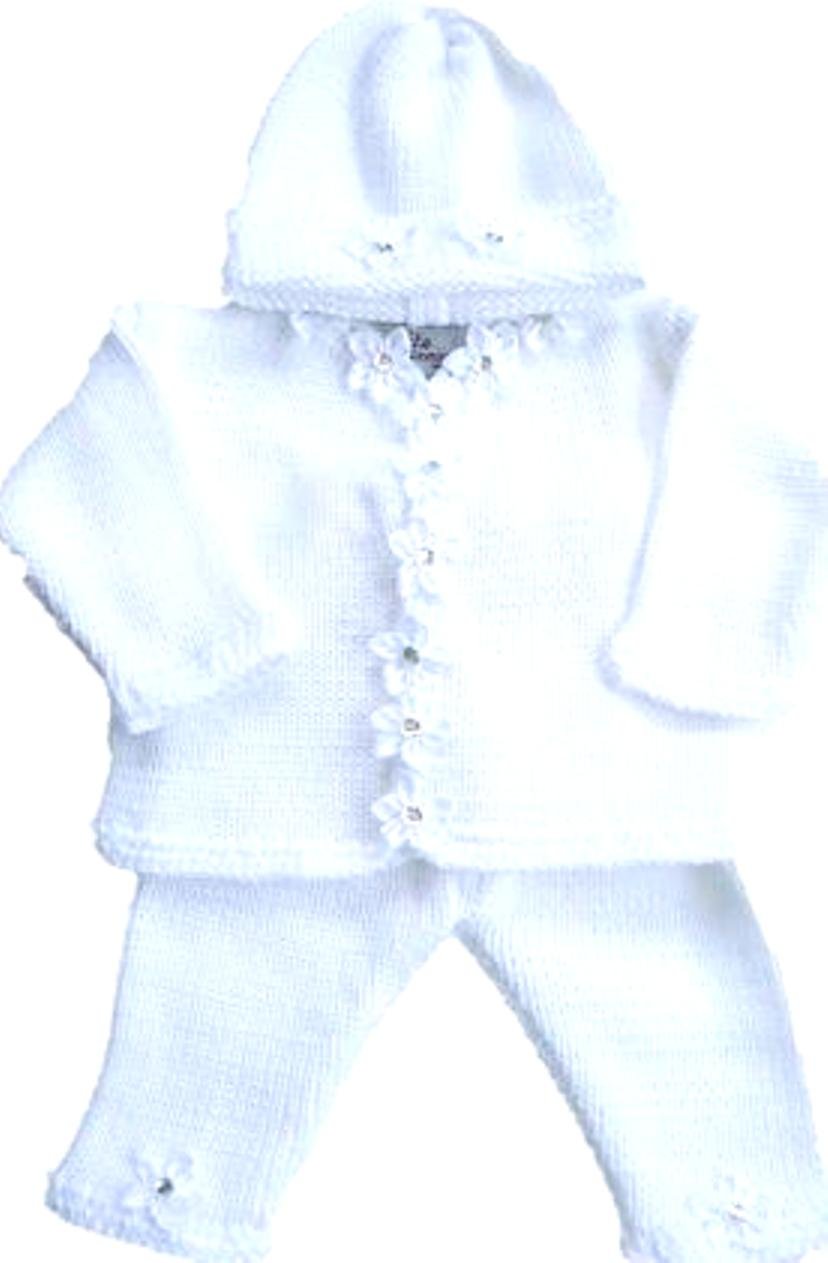 Elegant White Cotton Knitted Crochet Sweater Pant Hat Set with Rhinestone - Perfect for Baby Shower, Newborn Photo Shoot, and Winter Outfits