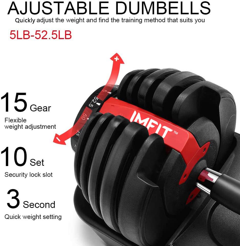 IMFit Adjustable Dumbbells 5-52.5lbs Set of 2 with Free Hand Grip - 15 Weight Settings, Space-Saving Design for Home Gym - Perfect for Strength Training, HIIT Workouts & Full-Body Exercises