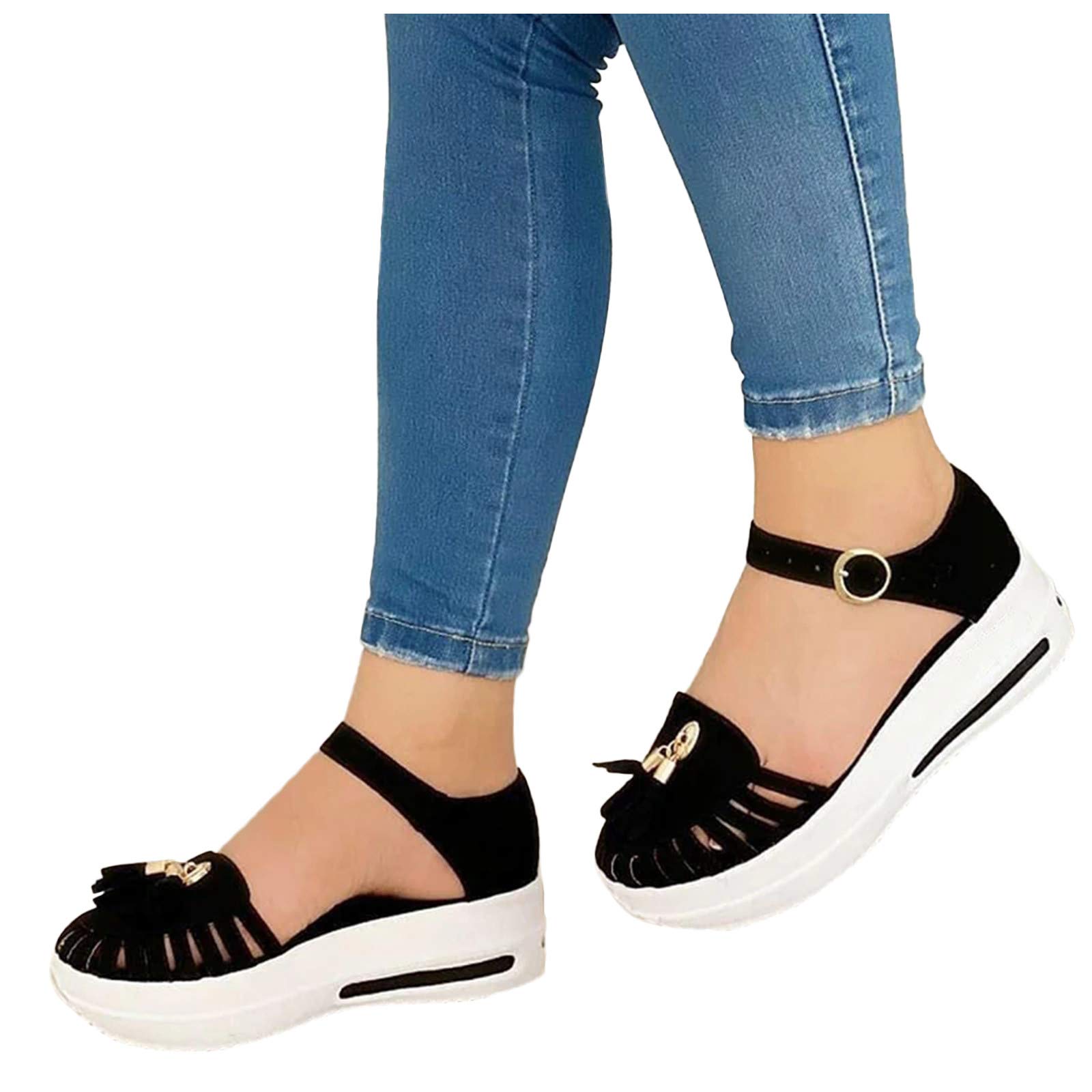Women's Wedge Sandals with Fringe & Buckle Strap - Casual Platform Summer Shoes for Beach, Vacation & Everyday Wear