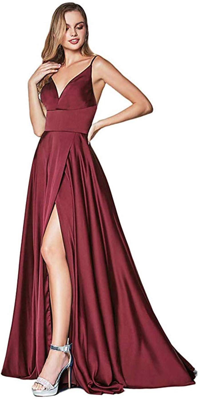Ubride Long Slit Prom Dresses for Women - Elegant Satin Spaghetti Straps Formal Evening Gowns with Pockets - Perfect for Homecoming, Ball, Party & Special Occasions