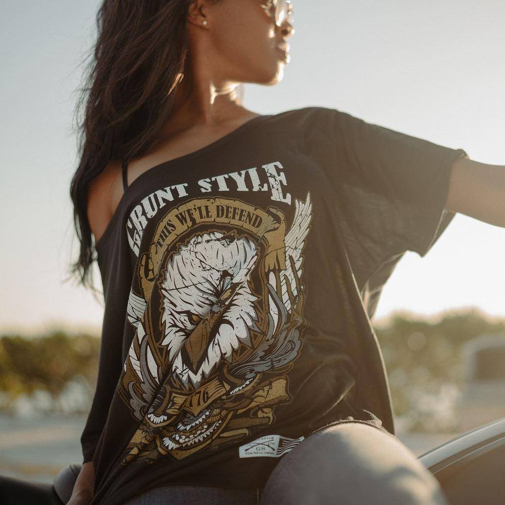 Women's Easy Rider Eagle Slouchy T-Shirt - Black | Vintage Graphic Tee for Casual Wear & Biker Outfits