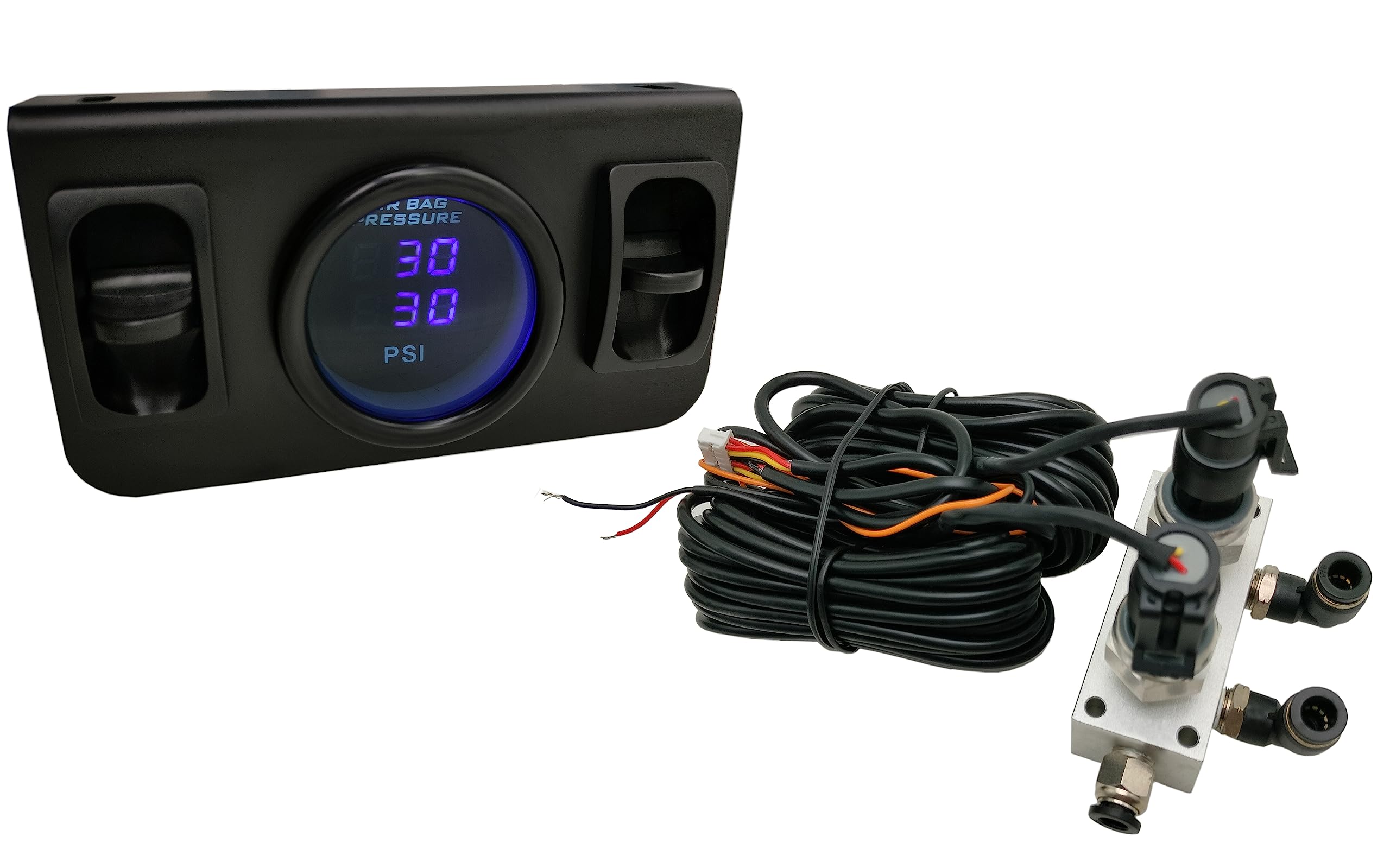 Dual Cab Air Gauge Control Kit with Digital Paddle Switch - Precision Air Pressure Sensor for Air Suspension Systems (Blue) | Perfect for Truck & SUV Air Ride Suspension Adjustments