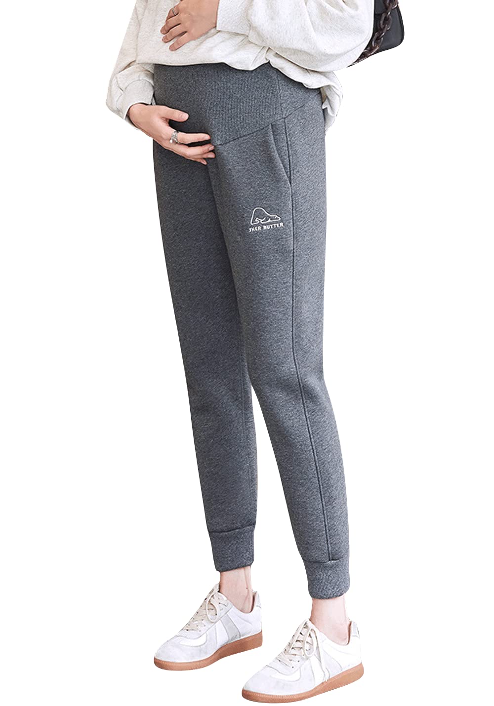 Cozy Maternity Fleece-Lined Sweatpants for Pregnant Women - Soft Bump-Friendly Lounge Pants for Winter Comfort & Relaxation at Home
