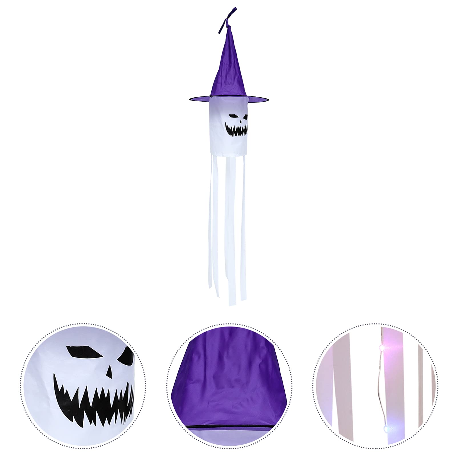 BESPORTBLE 5-Pack Halloween Glow-in-the-Dark Windsock Decorations - LED Hair Dryer Pendants for Outdoor Halloween Party Decor, Yard Play & Costume Accessories (Purple Hanging Ornaments)