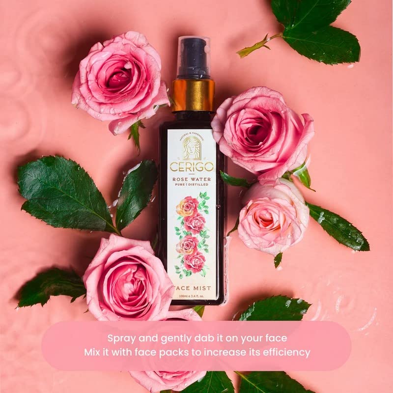 CERIGO Rose Toner for Face - Hydrating & Brightening Facial Toner with Rose Water, Alcohol-Free for Dry & Sensitive Skin | Perfect for Daily Skincare Routine & Post-Cleansing Refreshment