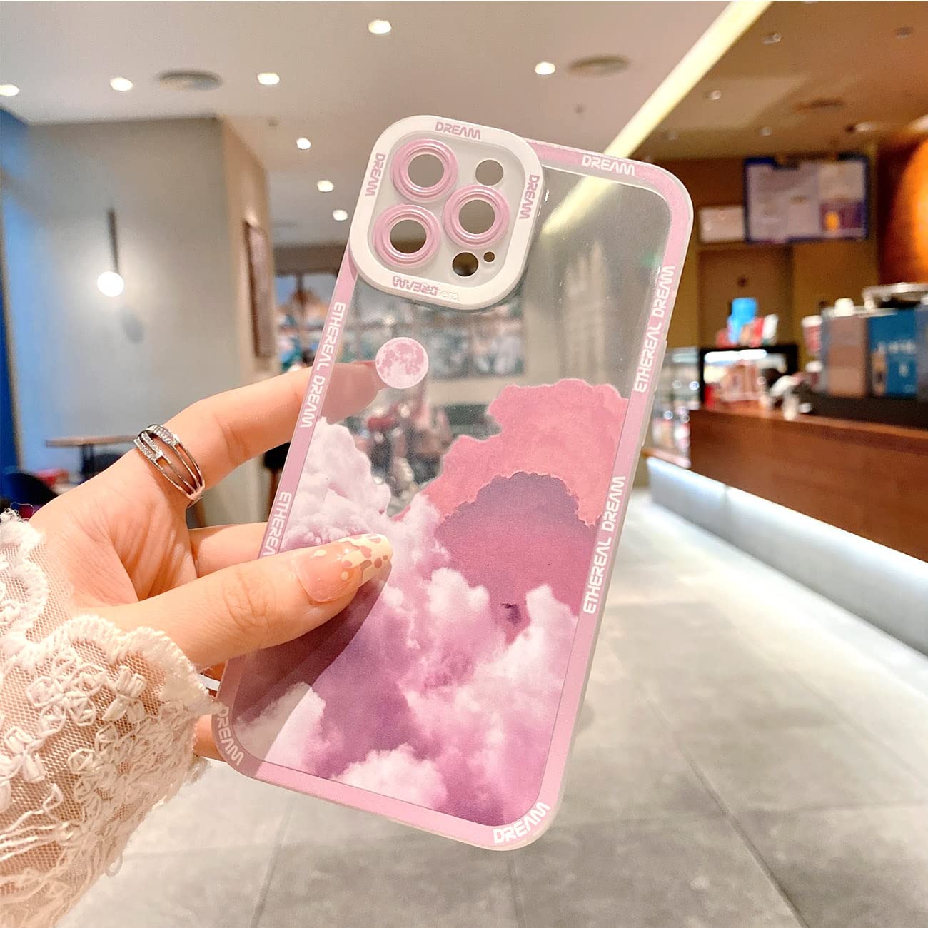 SPOBIT iPhone 12 Pro Max Case - Romantic Sunset Clouds Moon Night Design, Soft TPU Slim Protective Phone Cover for Women & Girls | Perfect for Daily Use, Travel & Gift Giving - Pink