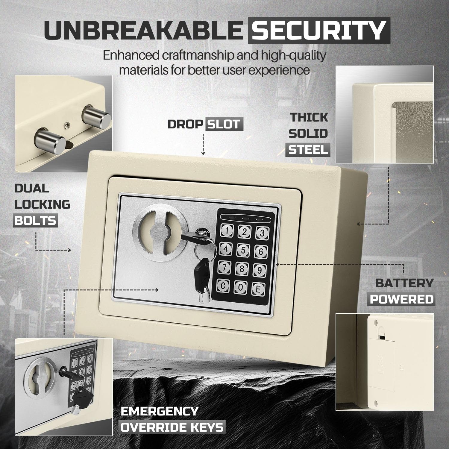 Flexzion Small Electronic Safe Box with Digital Keypad Lock - Secure Money Drop Safe for Home, Office & Cabinet Use - 12