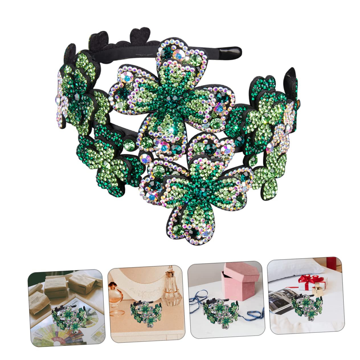 Beavorty 4pcs Rhinestone Headbands for Women - Sparkling Crystal Flapper Flower Hair Accessories for Parties, Weddings & Elegant Occasions