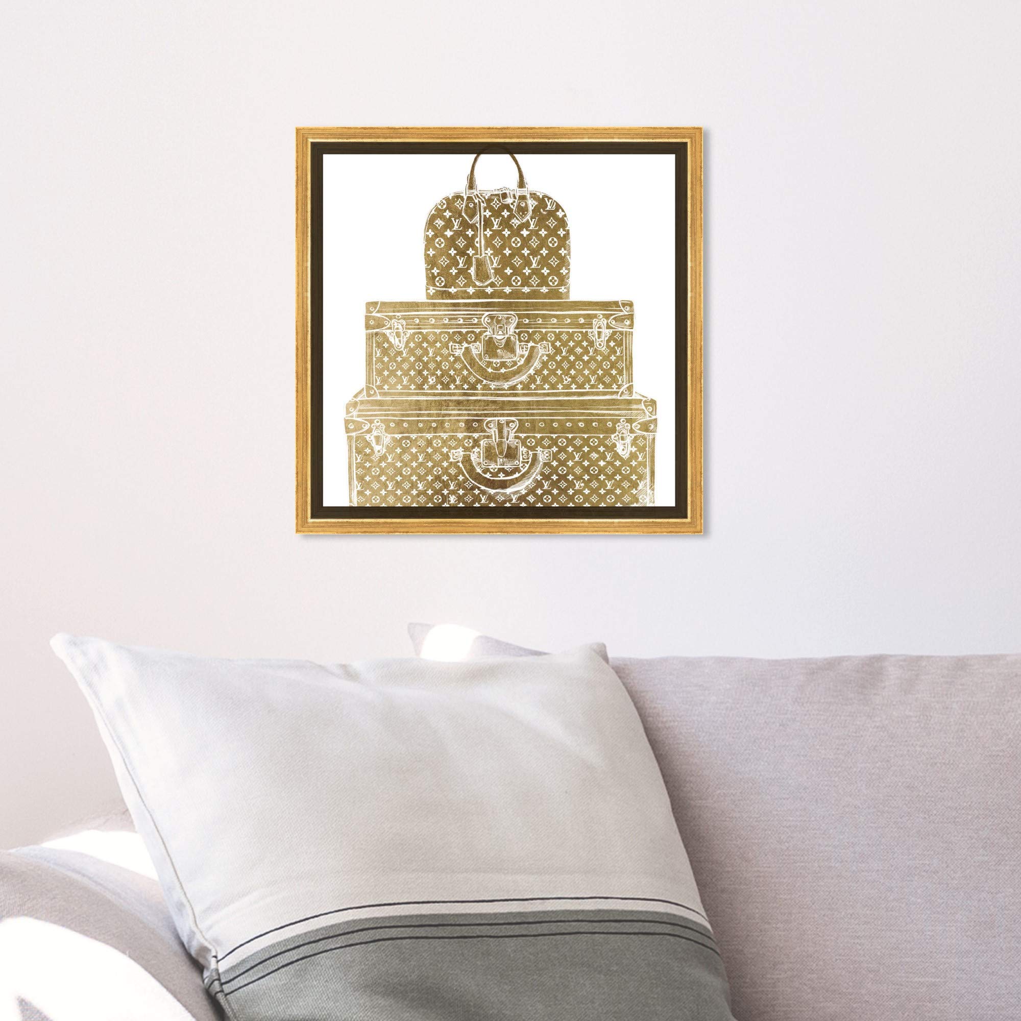 Royal Bag & Luggage Diecut Framed Wall Art Canvas Print - 12x12 Inches Gold & White - Fashion & Glam Home Décor by Oliver Gal Artist Co. - Perfect for Travel Themed Living Room, Bedroom or Office Decor