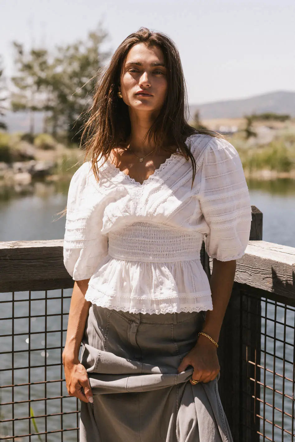 Nika Lace Ruffle Blouse for Women - Elegant Floral Lace Top with Ruffled Sleeves - Perfect for Date Night, Office Wear & Special Occasions