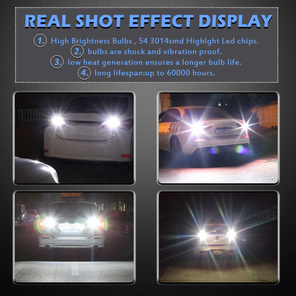 KATUR 7440 7443 7444NA 7441 992 LED Bulbs - Super Bright 650 Lumens, 54 Chipsets High Power 3014 LED Lights - Xenon White (Pack of 2) - Perfect for Turn Signal, Backup, Reverse, Brake, Tail, Stop, and Parking Lights in Cars, Trucks, and RVs