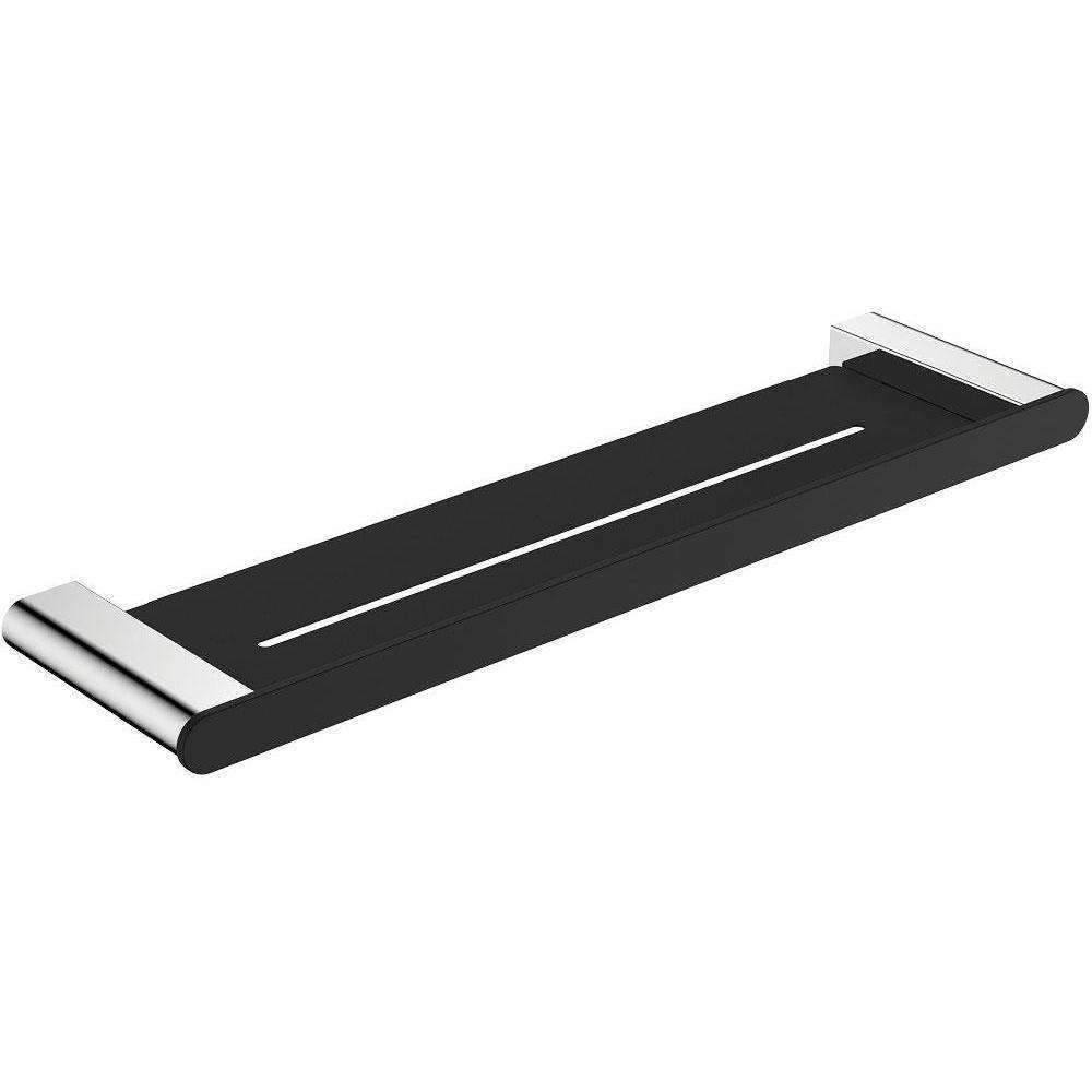 Fienza Lincoln Shelf - Black & Chrome Metal Wall Shelf (Model 86007) - Perfect for Kitchen, Bathroom, or Garage Storage & Organization