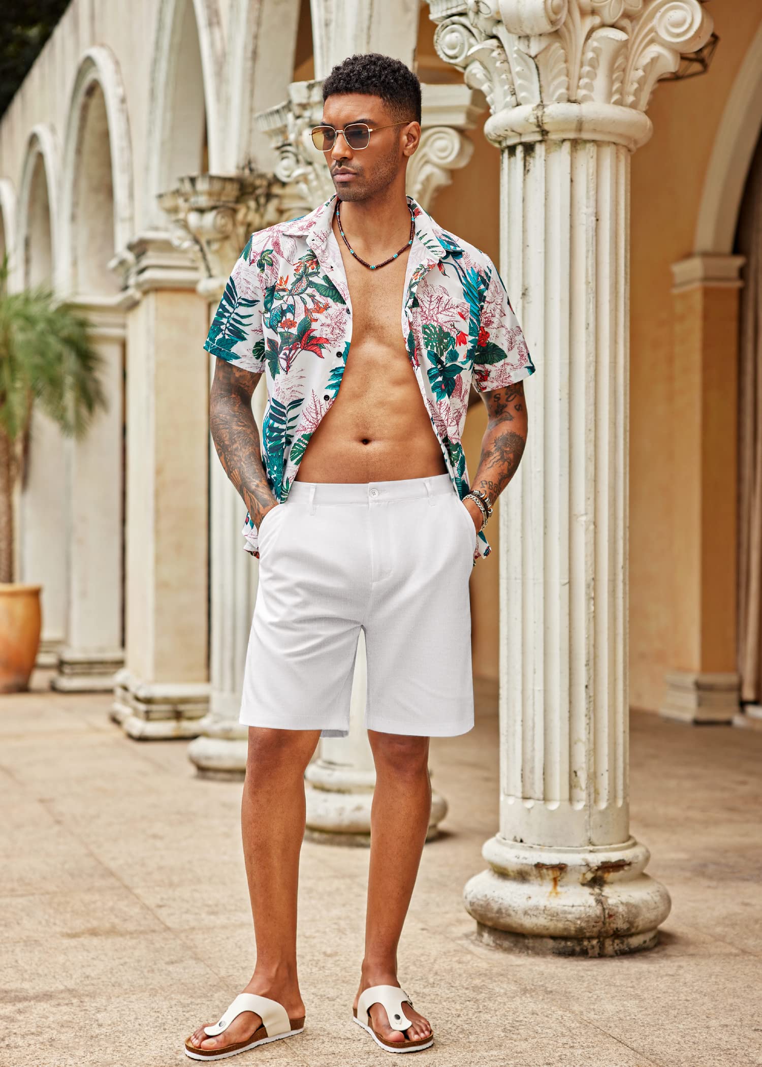 COOFANDY Men's Linen Casual Shorts - Elastic Waist Flat Front Summer Shorts for Beach, Vacation & Outdoor Activities | Breathable Comfort Short Pants