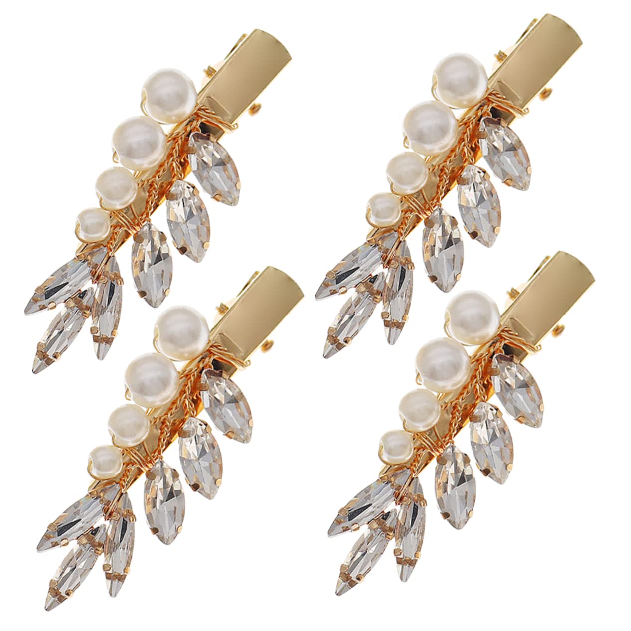 FRCOLOR 4pcs Gold Pearl Hair Clips for Women - Elegant Wedding Hair Accessories, Barrettes & Bangs Clips - Perfect for Bridal, Prom, Party & Everyday Styling