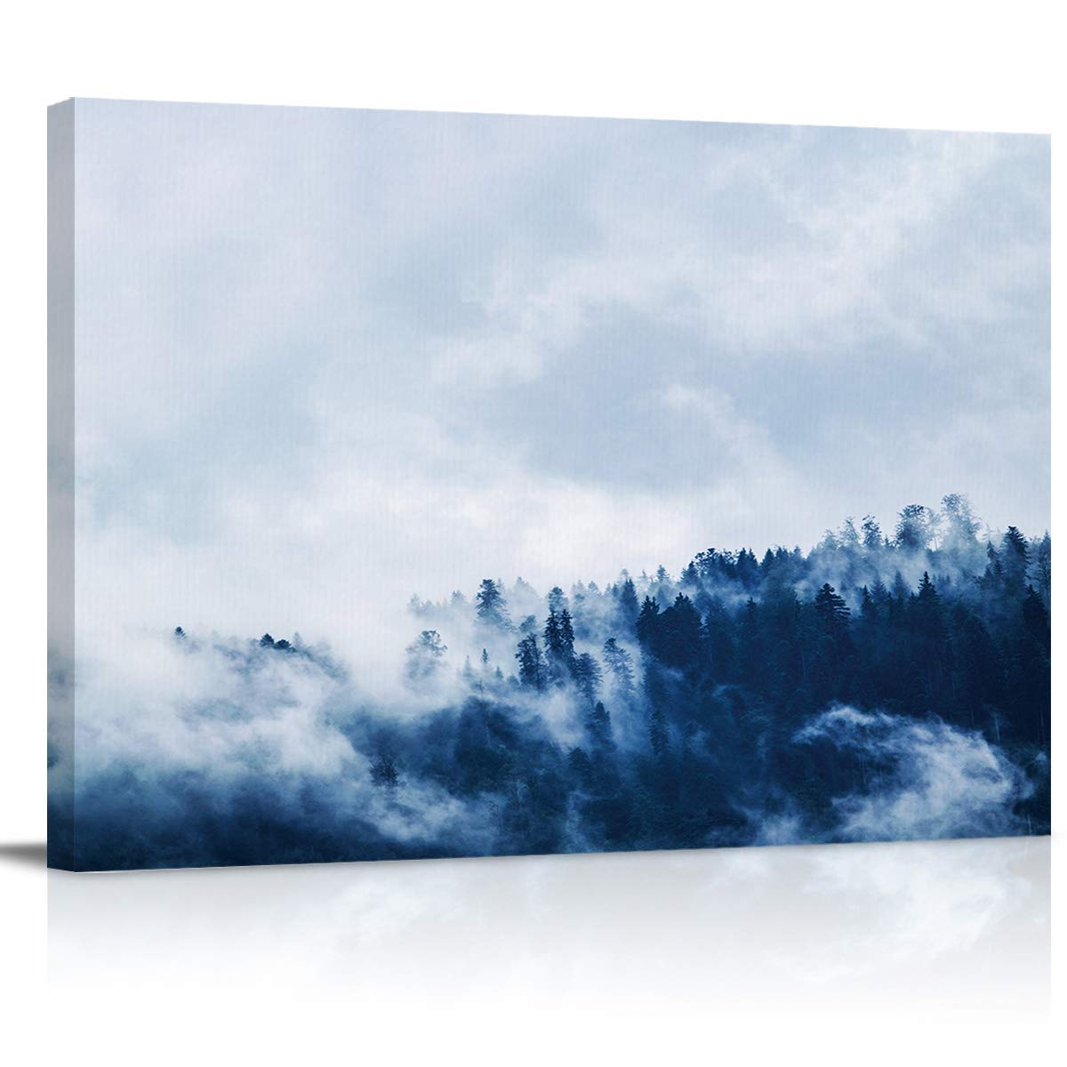 Premium Mist-Shrouded Forest Canvas Wall Art Print - Framed Nature Landscape Painting for Bathroom & Bedroom Decor - Ready to Hang Home Wall Decoration for Living Room, Office & Nursery