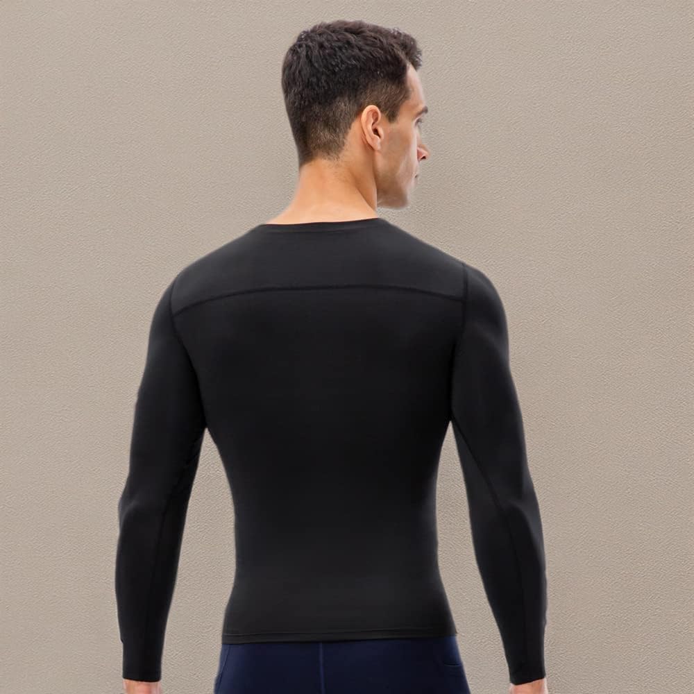 Men's Athletic Compression Shirts - Long Sleeve Workout Shirt for Running & Training - Moisture Wicking, Stretch Baselayer - Black - Perfect for Gym, Jogging & Outdoor Sports
