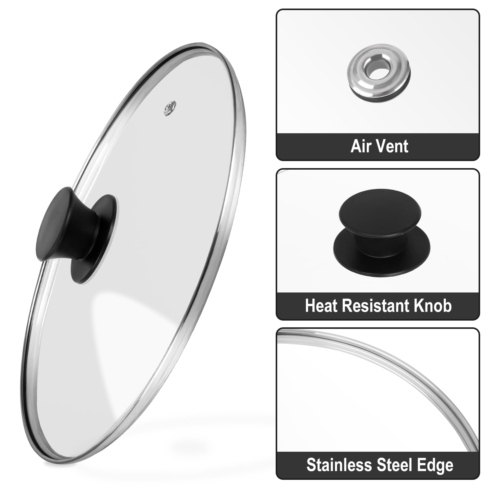 8 Inch Tempered Glass Pan Lid - Heat Resistant Replacement Cover for Cast Iron Skillets, Frying Pans & Woks - Clear Cooking View - Perfect for Sauteing, Simmering & Kitchen Safety