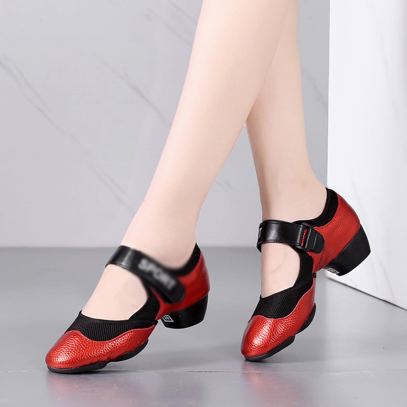 Women's Low Heel Dance Shoes - Soft Sole Modern Sneakers for Social Dancing, Casual Wear & Walking - Breathable & Comfortable (Red, Size 5.5) - Perfect for Latin, Ballroom, Swing & Practice