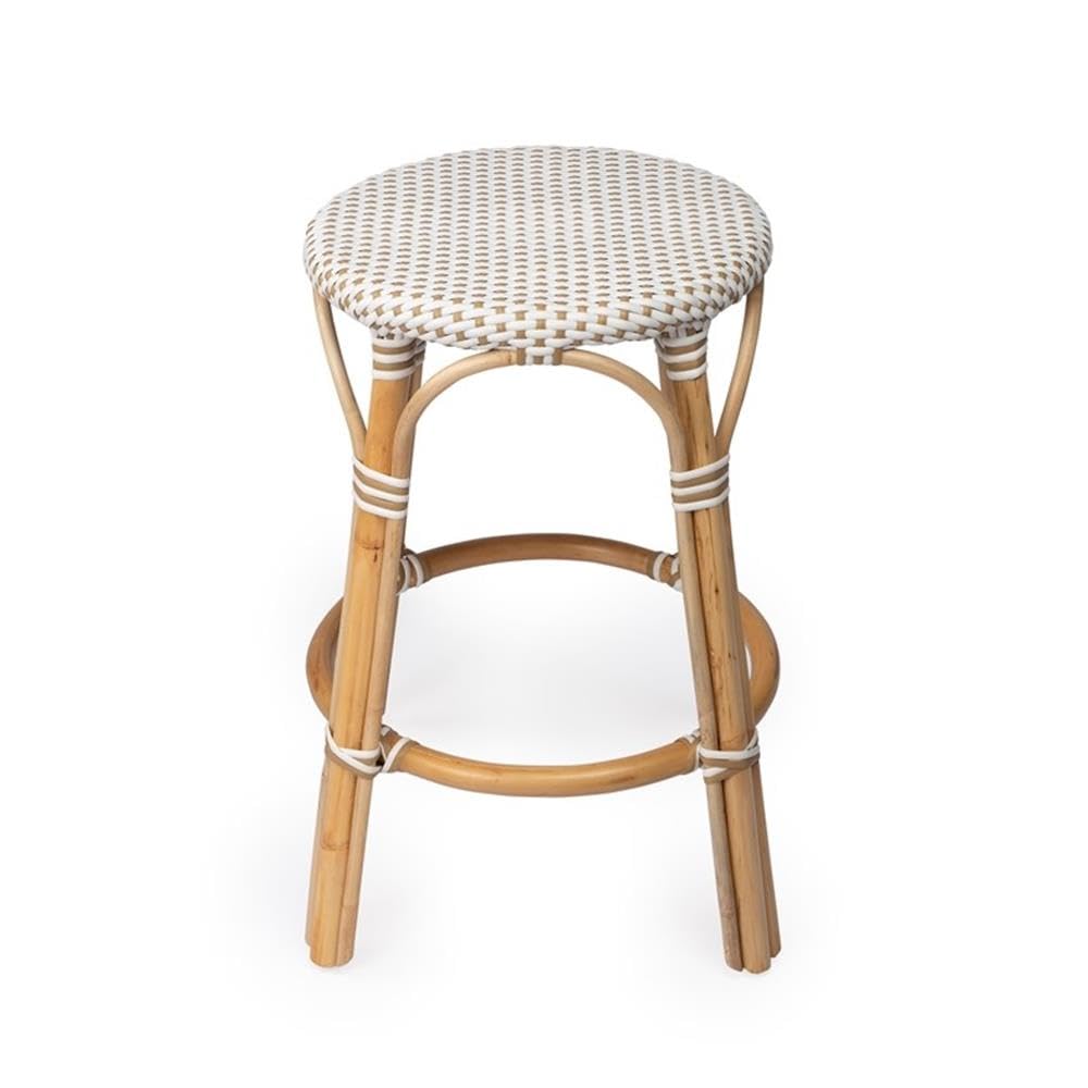 Home Square 2-Piece Rattan Counter Stool Set in Beige & White - Perfect for Kitchen Islands, Breakfast Bars & Home Decor