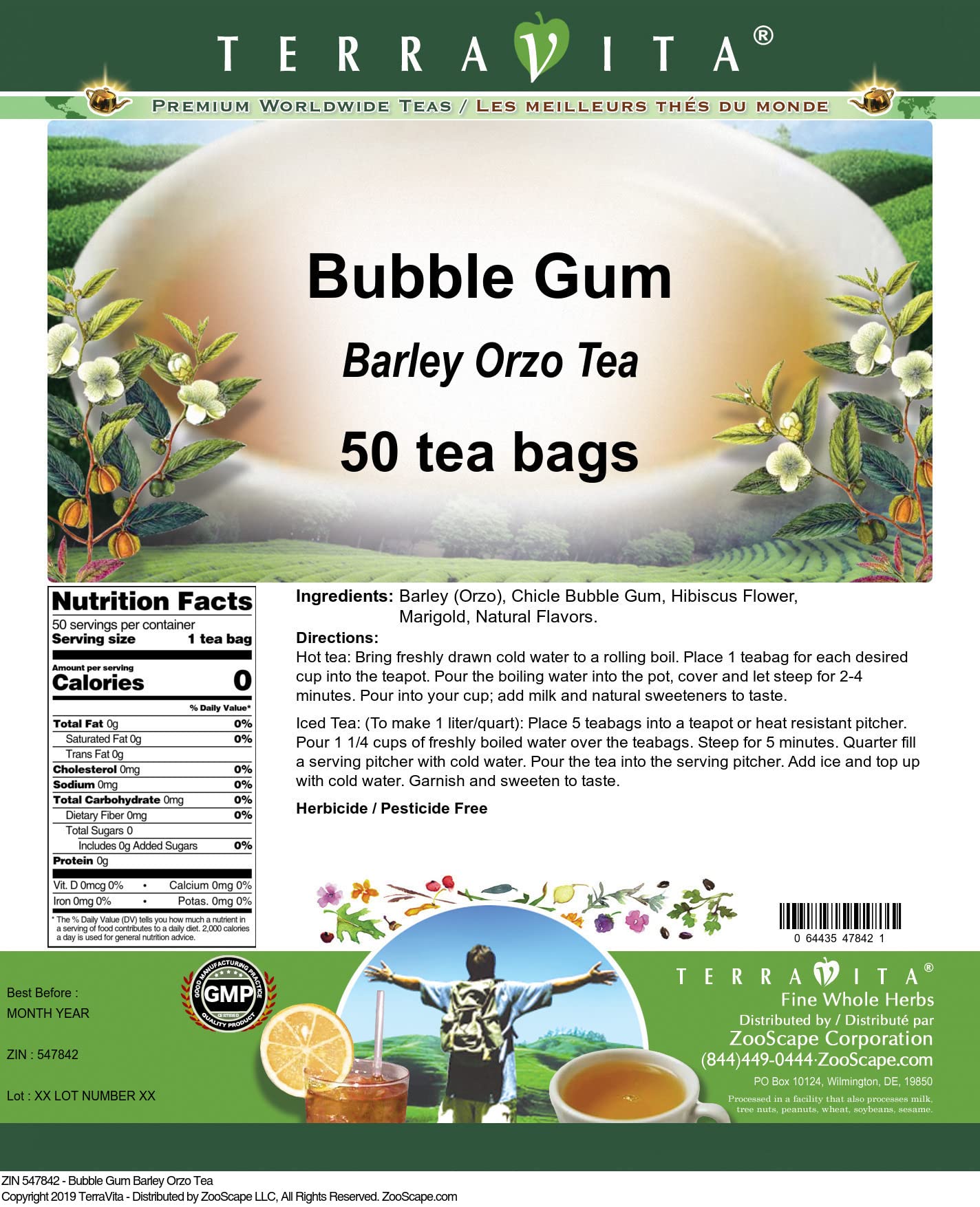 Bubble Gum Barley Orzo Tea - 2 Pack (50 Tea Bags) for Relaxation & Energy Boost
