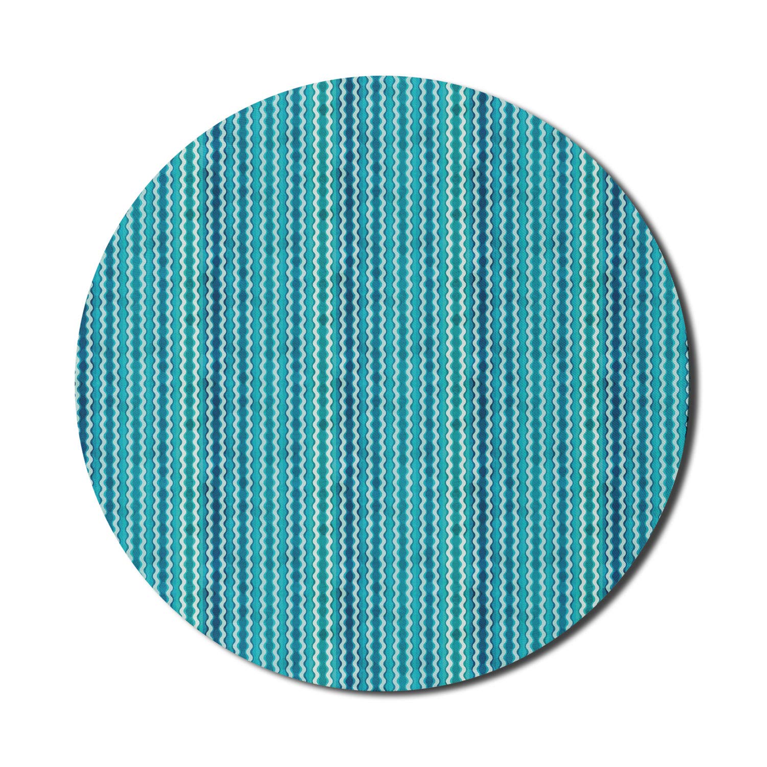Ambesonne Abstract Wavy Stripe Grunge Design Round Mouse Pad - 8 Inch Non-Slip Thick Rubber Gaming Mousepad in Aqua Blue Turquoise for Computer & Office Use