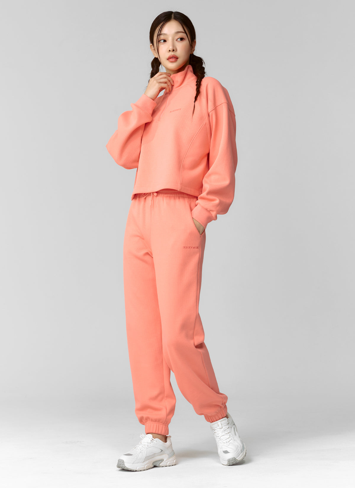 Soft Peach Ribbed Jogger Pants for Women - Comfortable Elastic Waist Lounge Pants - Perfect for Yoga, Running, Travel & Home Relaxation