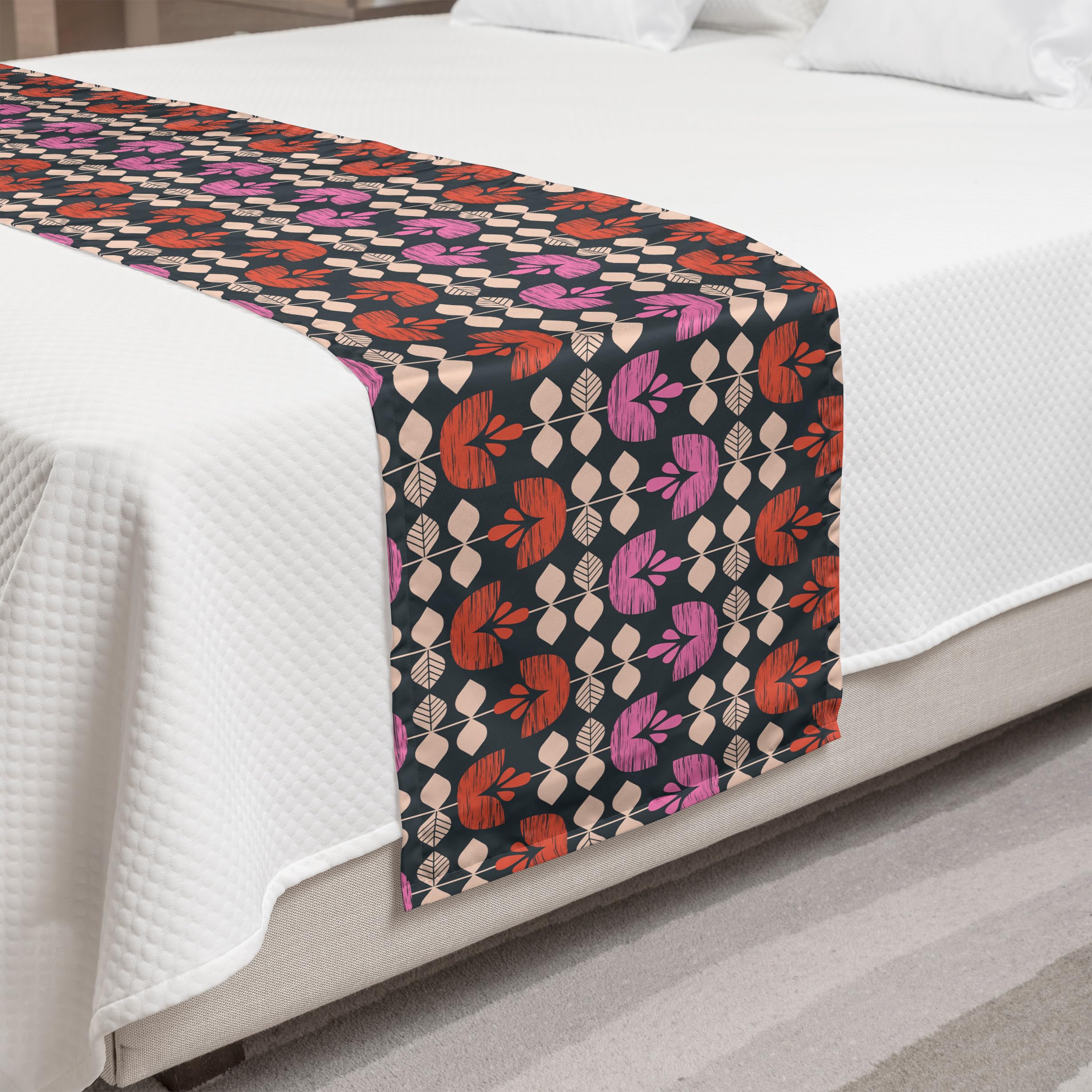 Ambesonne Floral Bed Runner - Retro Vertical Flower & Leaf Design King Size Decorative Bed Scarf for Hotels, Homes & Guest Rooms | Multicolor Accent Piece for Bedroom Decor & Wedding Styling