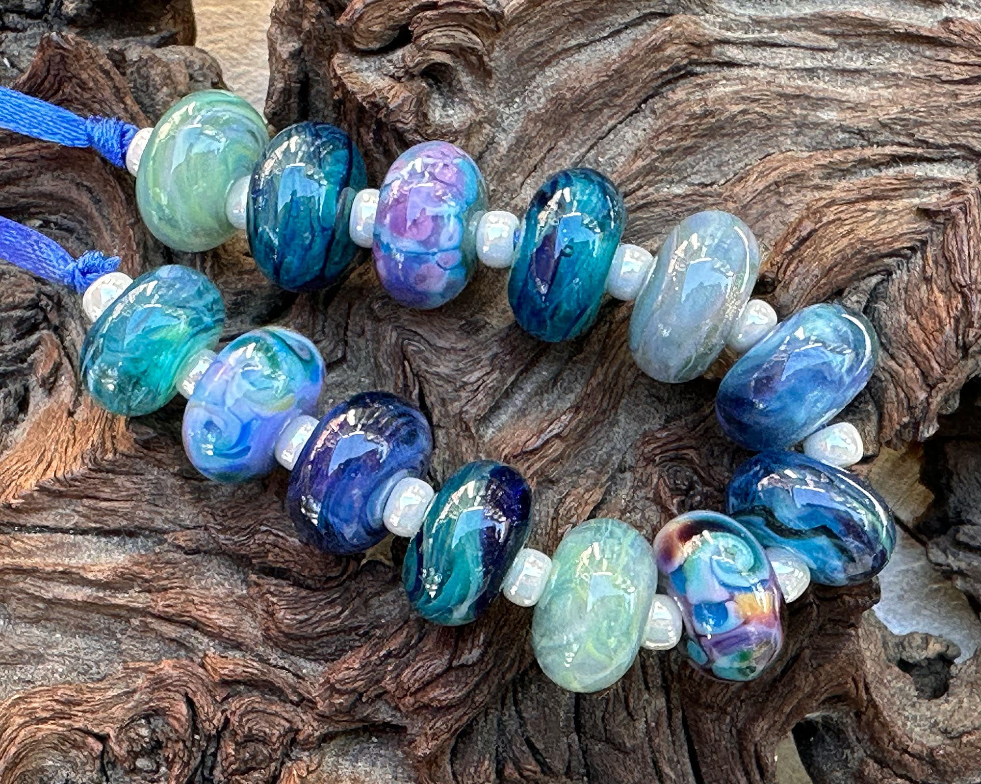 13pcs Ocean Blue Handmade Lampwork Glass Beads for Jewelry Making - DIY Bracelet, Necklace, Earrings Craft Supplies - Perfect for Gifts & Boho Style Accessories