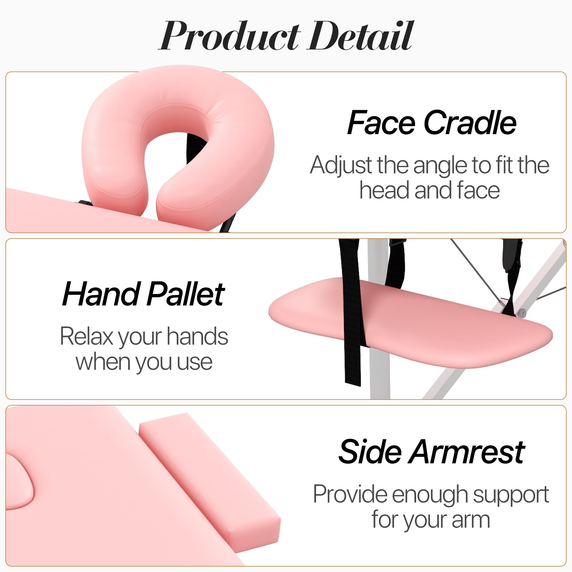 Portable 3-Section Foldable Massage Table - Adjustable Height Tattoo & Lash Spa Bed with Face Cradle - Lightweight Aluminum Frame Facial Salon Bed for Home Use (Light Pink) | Perfect for Professional Massage Therapists, Tattoo Artists & Home Spa Treatments