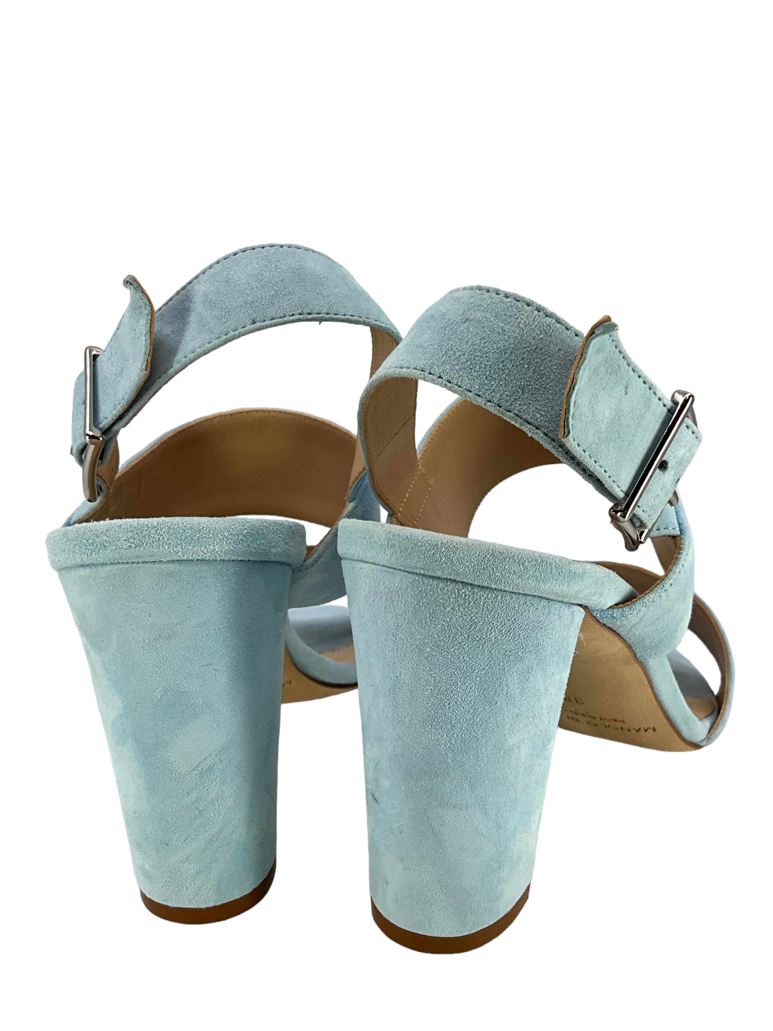 Manolo Blahnik Suede Ankle Strap Heels - Women's Size 38 Luxury Dress Sandals for Weddings & Evening Events