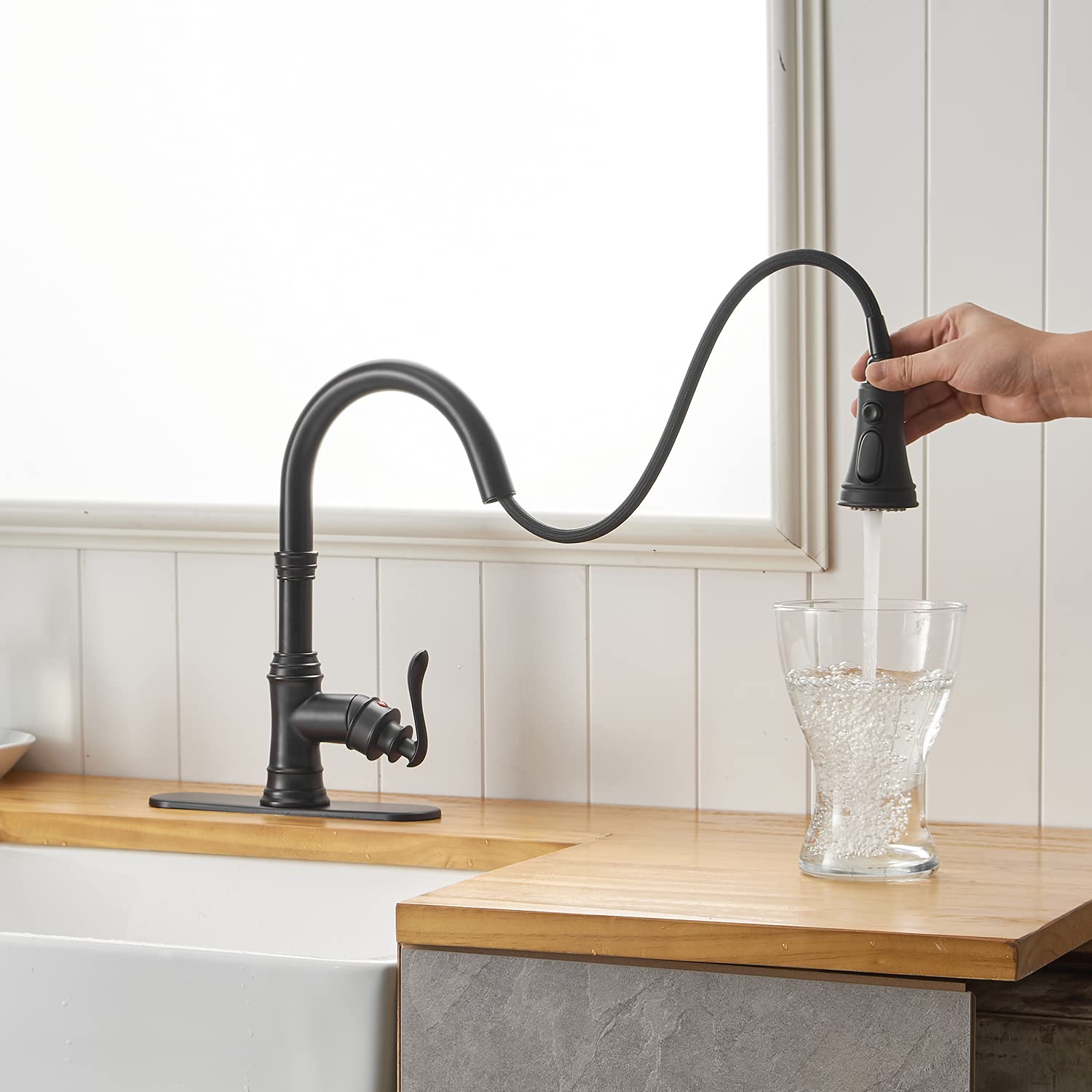 Matte Black Kitchen Faucet with Pull Down Sprayer - High Arc Single Handle for Sink & RV Use