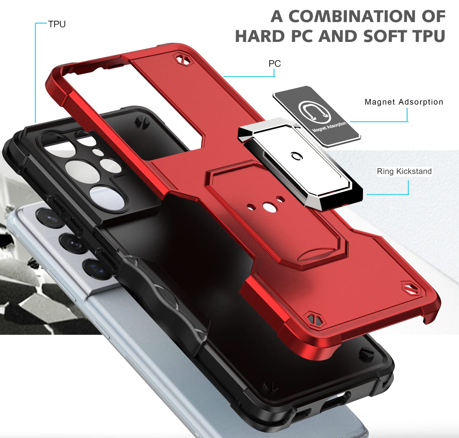 Premium Samsung Galaxy S21 Ultra Case with Swivel Kickstand & Camera Cover - Military Drop-Tested, Lens Protection, Rose Gold - Perfect for Work, Travel, and Everyday Use