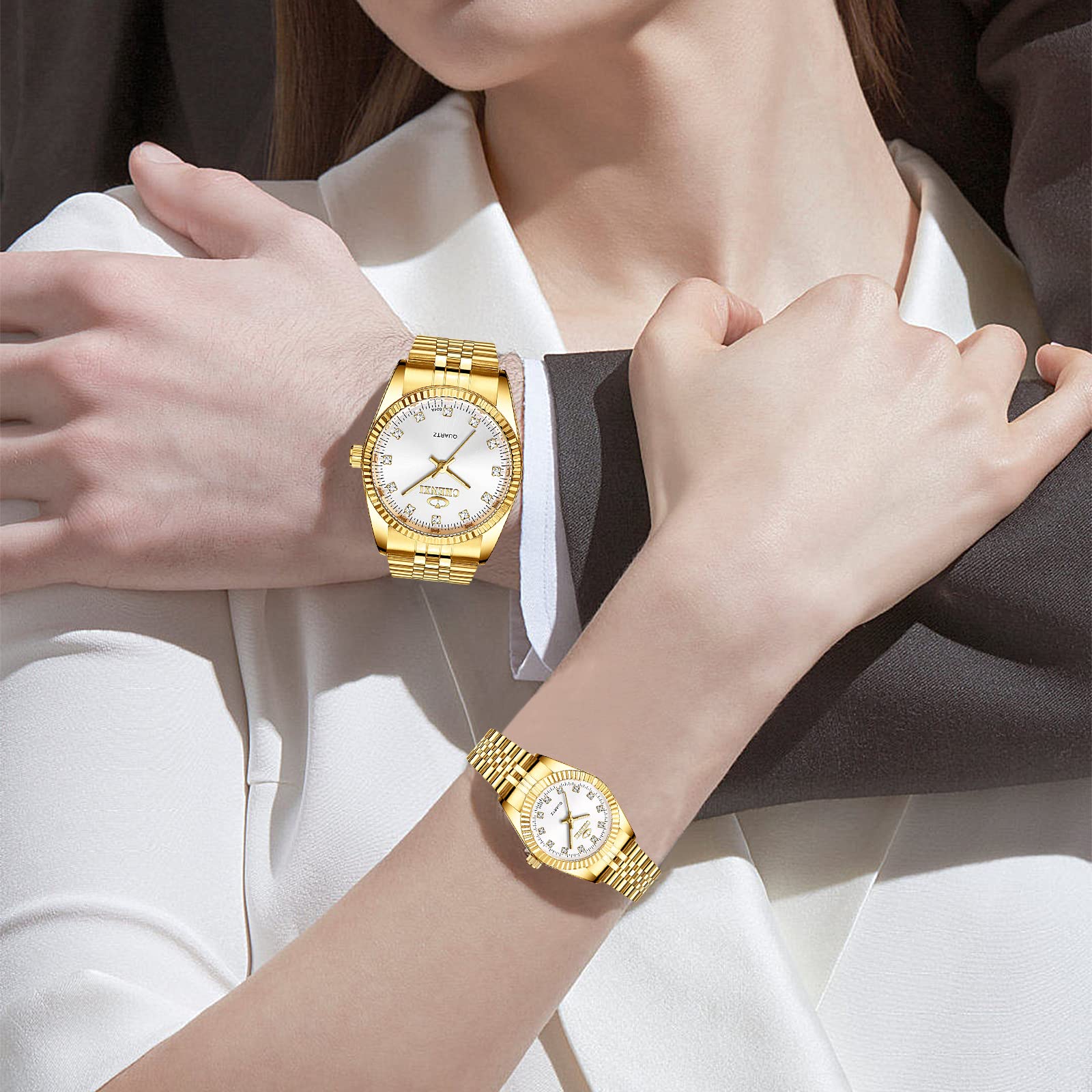 MASTOP Swiss Luxury Couple Watches - Gold Stainless Steel Waterproof Quartz Watch for Men & Women | Perfect for Anniversary Gifts, Wedding, and Date Night